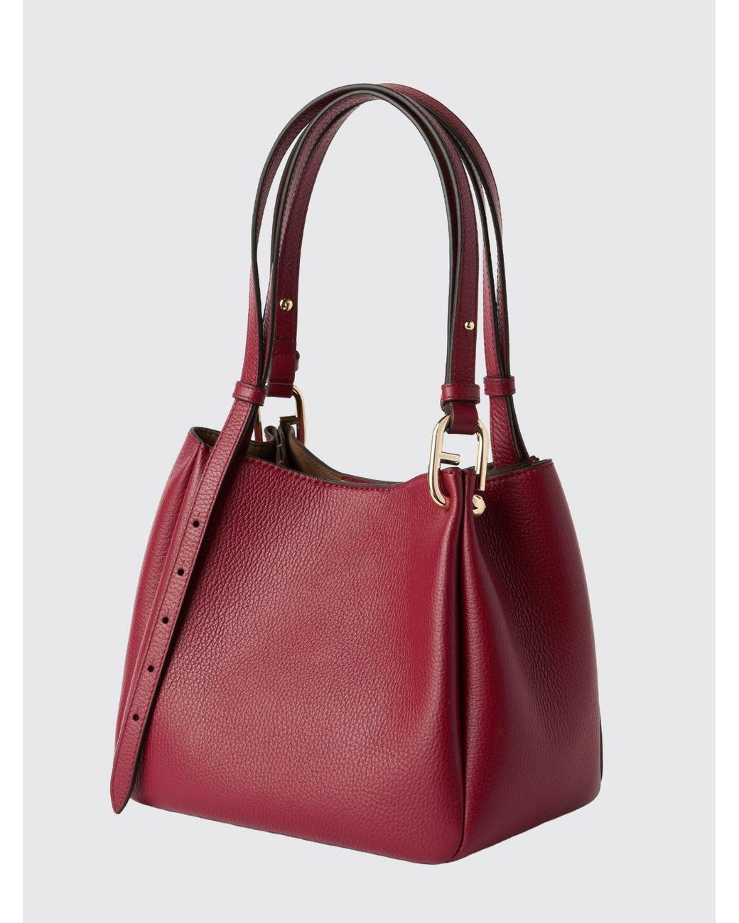 Furla Red Nuvola Grained Cowhide Leather Shoulder Bag With Double Adjustable Handles