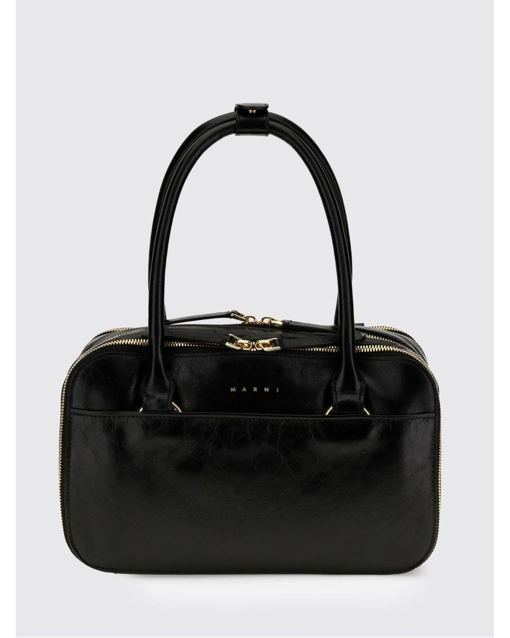 Marni Black Small Leather Boston Bag With Wrinkled Effect And Double Handle