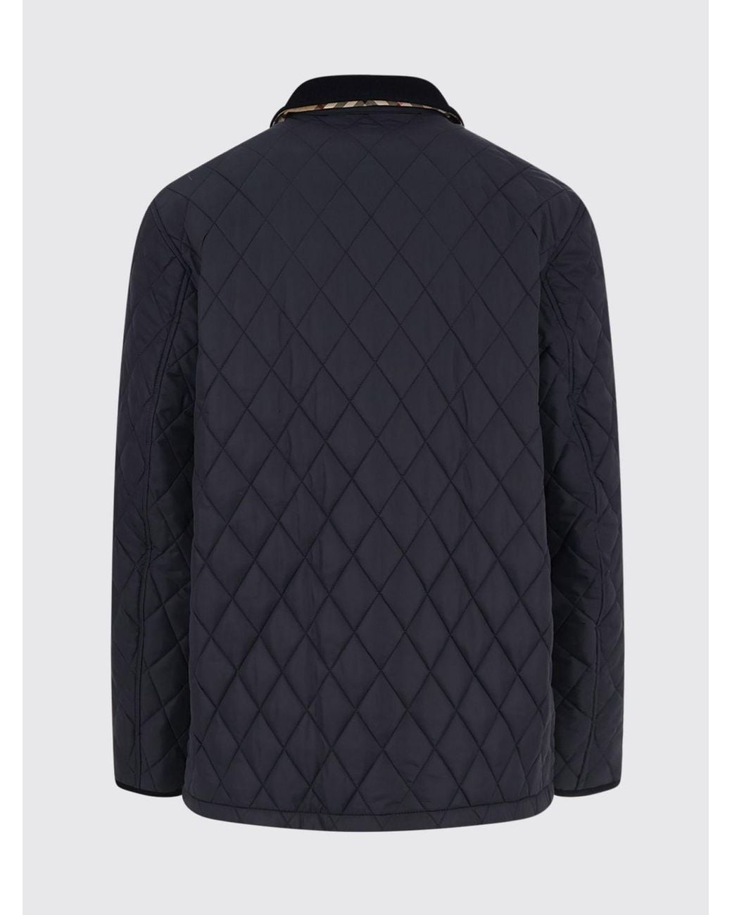 Burberry Blue Quilted Nylon Jacket With Velvet Collar And Check Lining for men