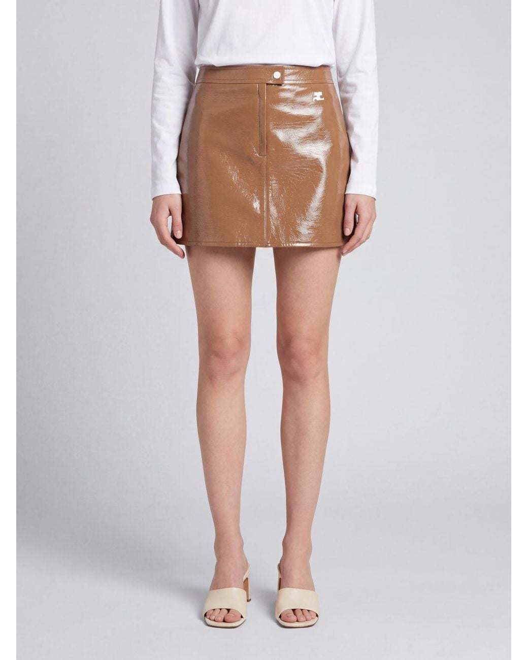Courreges White CourrÈ Ges Embroidered Logo Coated Cotton Pencil Mini Skirt