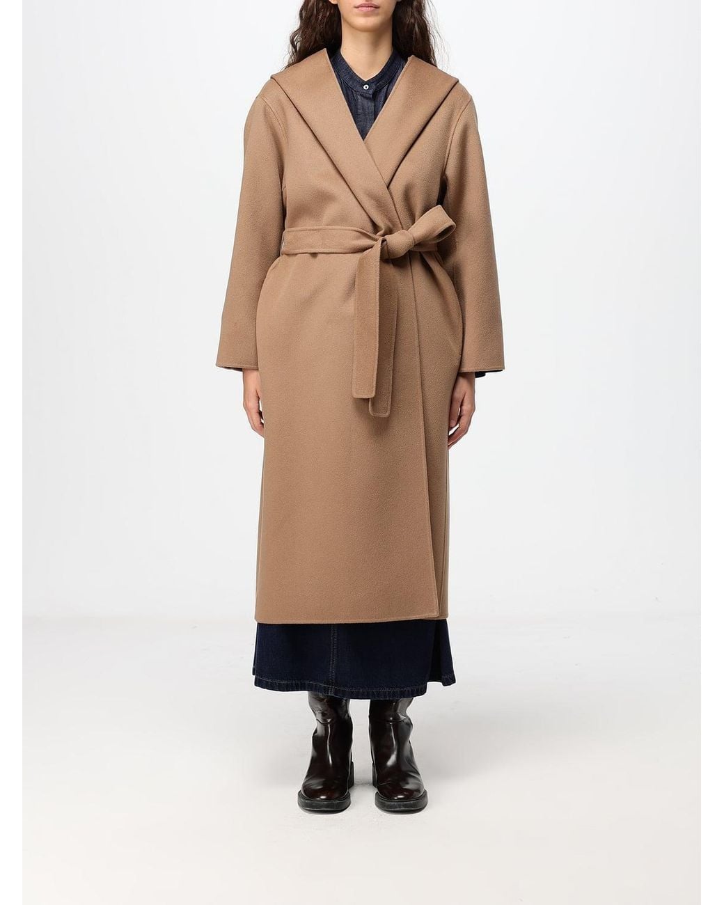 Max Mara White Long Hooded Wool-Blend Robe Coat