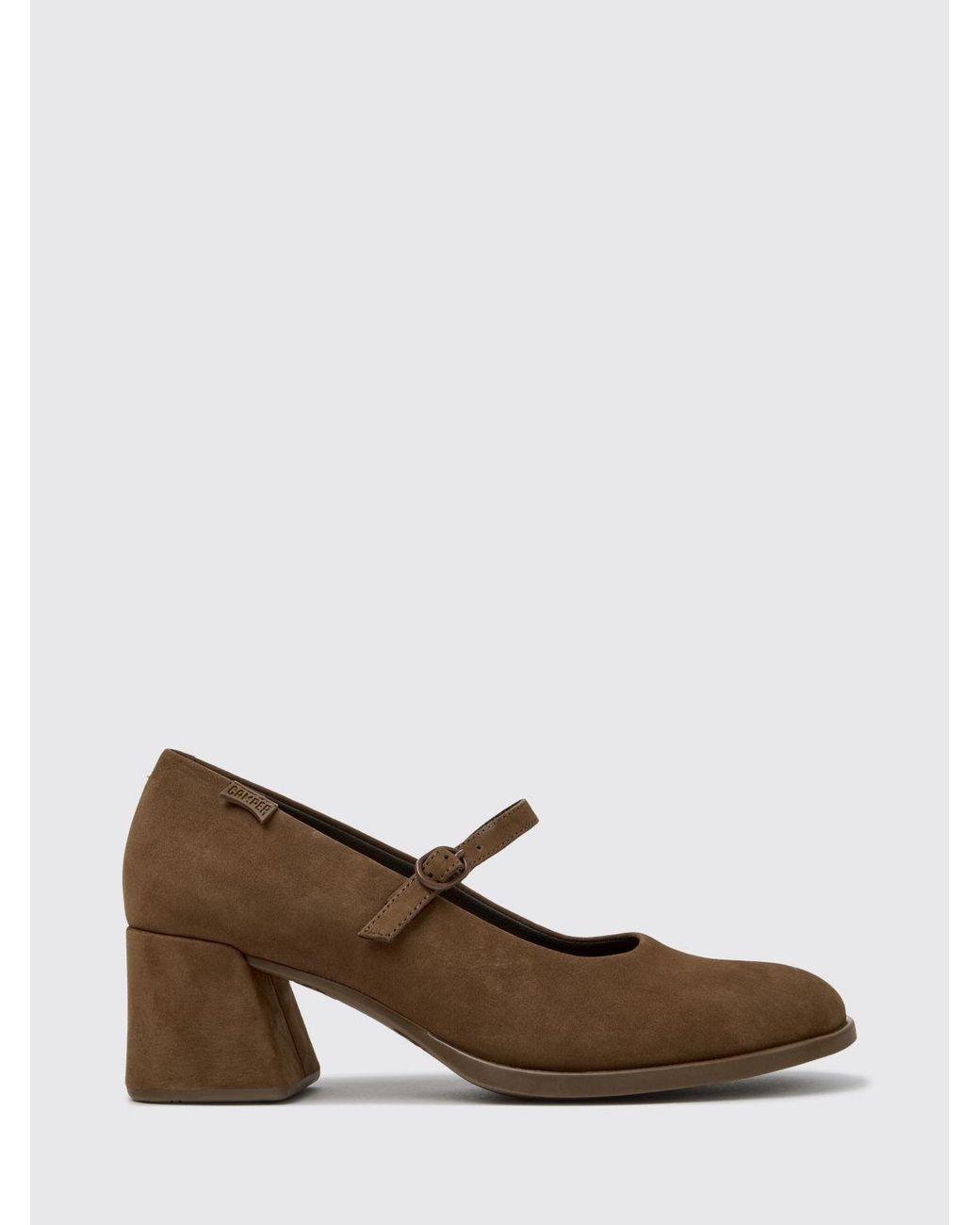 Camper Brown Kora Suede Mary Jane Pumps With Flared Mid-Heel