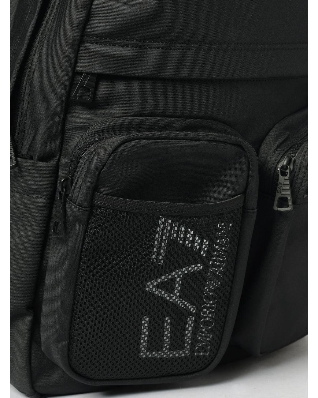 EA7 Black Printed Logo Polyester Backpack for men