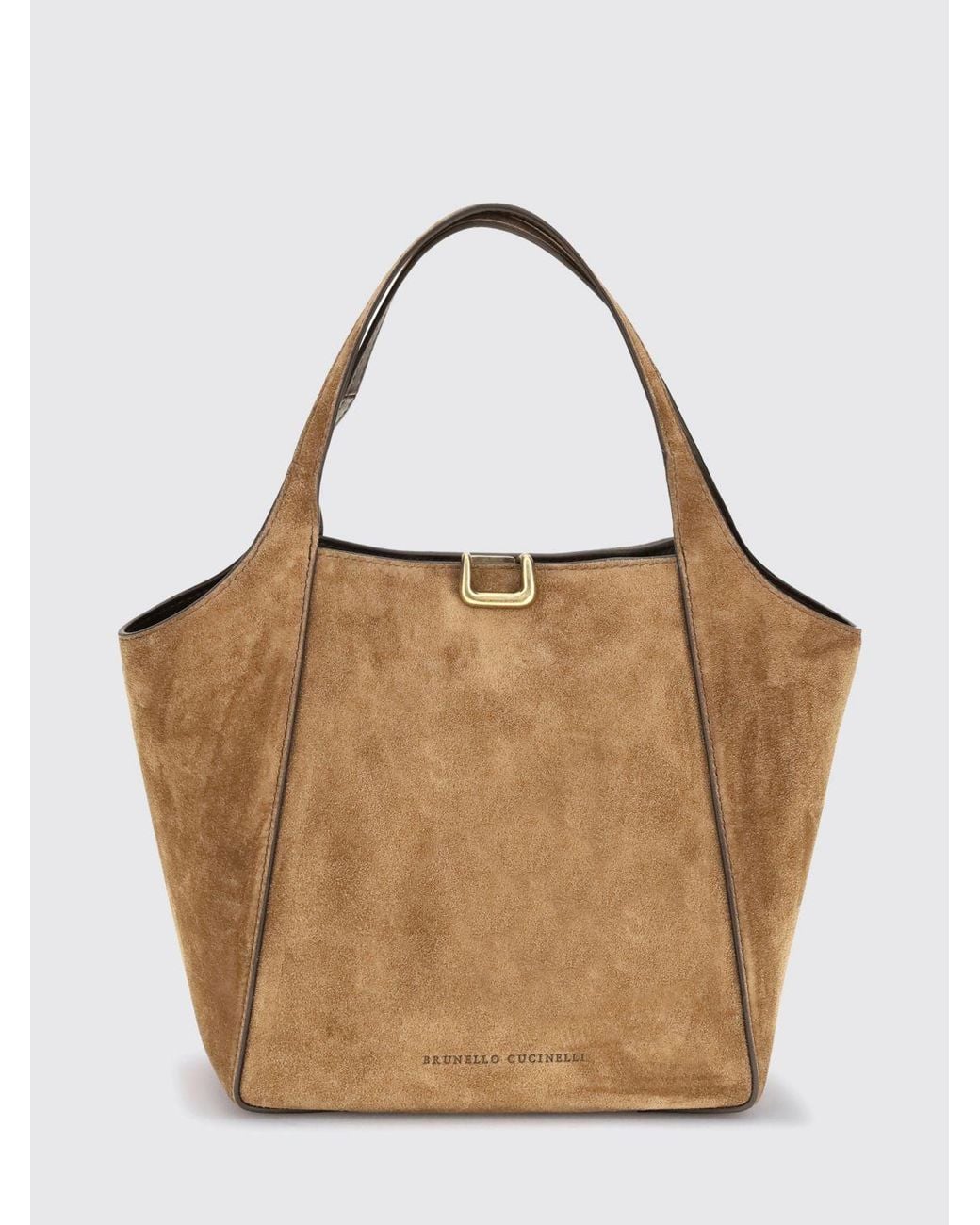 Brunello Cucinelli Brown Small Suede Handbag With Double Handle And Removable Strap