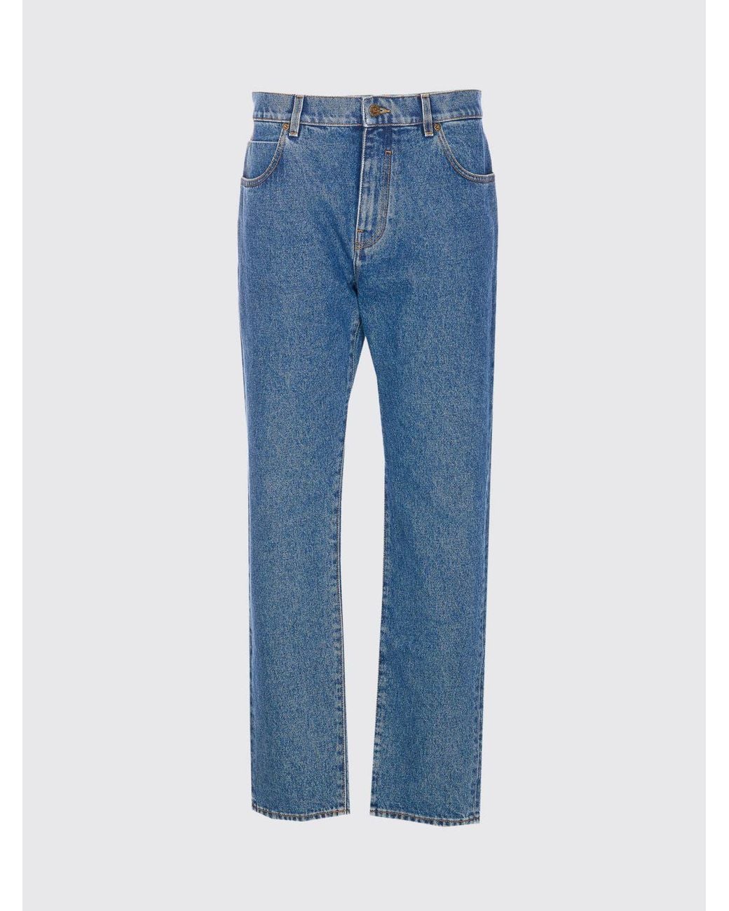 Balmain Blue Cotton Denim Straight Jeans for men