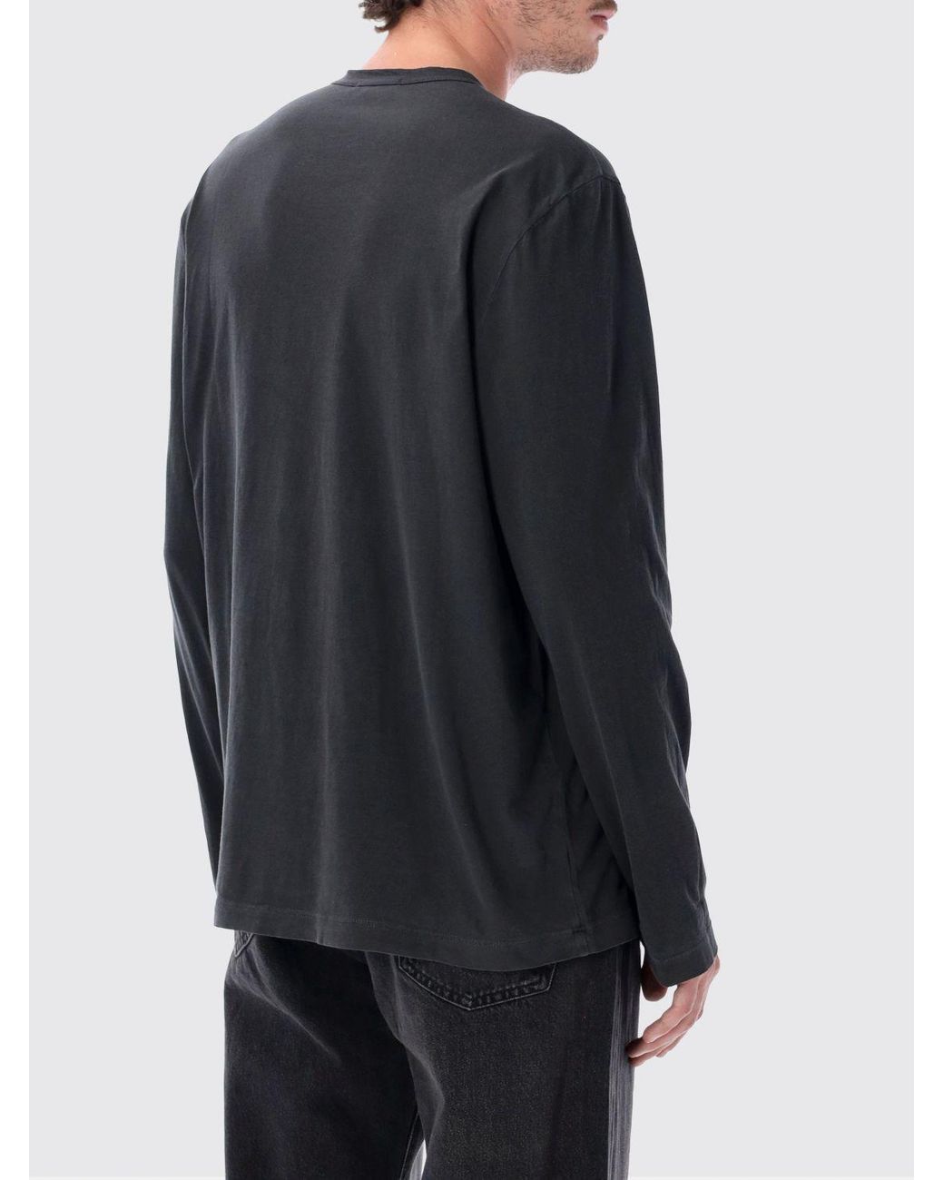 James Perse Blue Long-Sleeved Cotton T-Shirt With Crew Neck for men