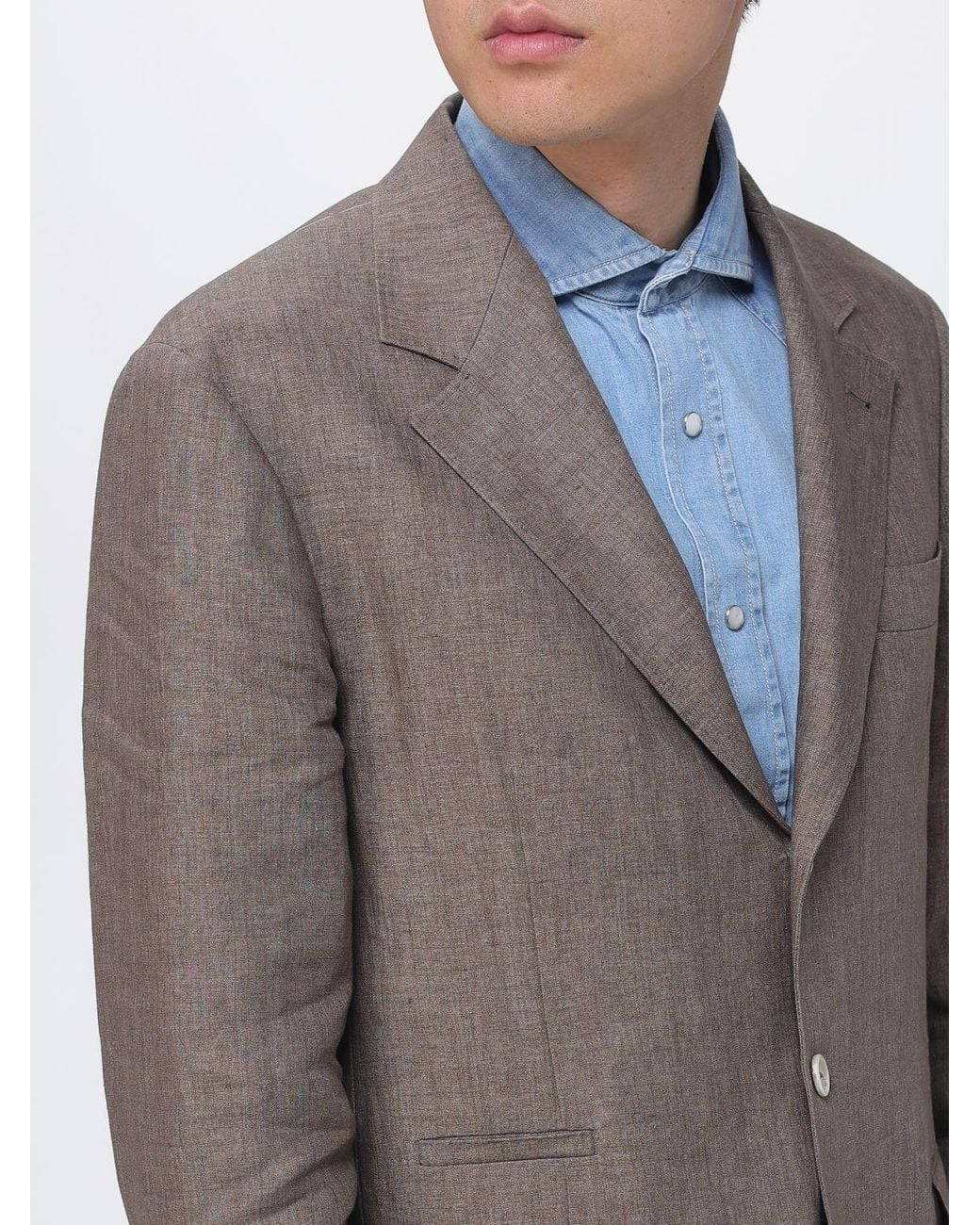 Brunello Cucinelli Gray Linen Single Breasted Blazer for men