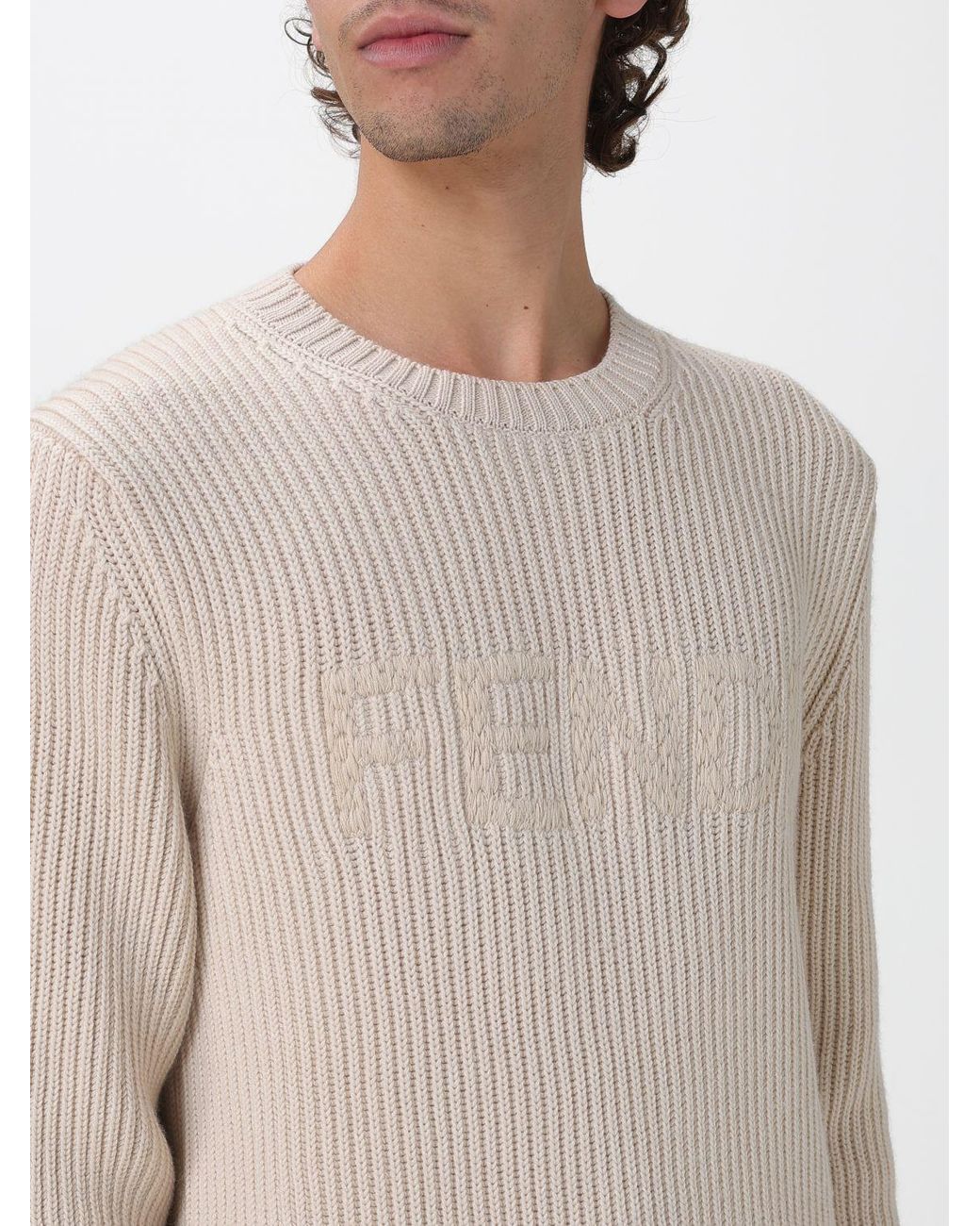 Fendi Natural Wool Crew Neck Pullover for men