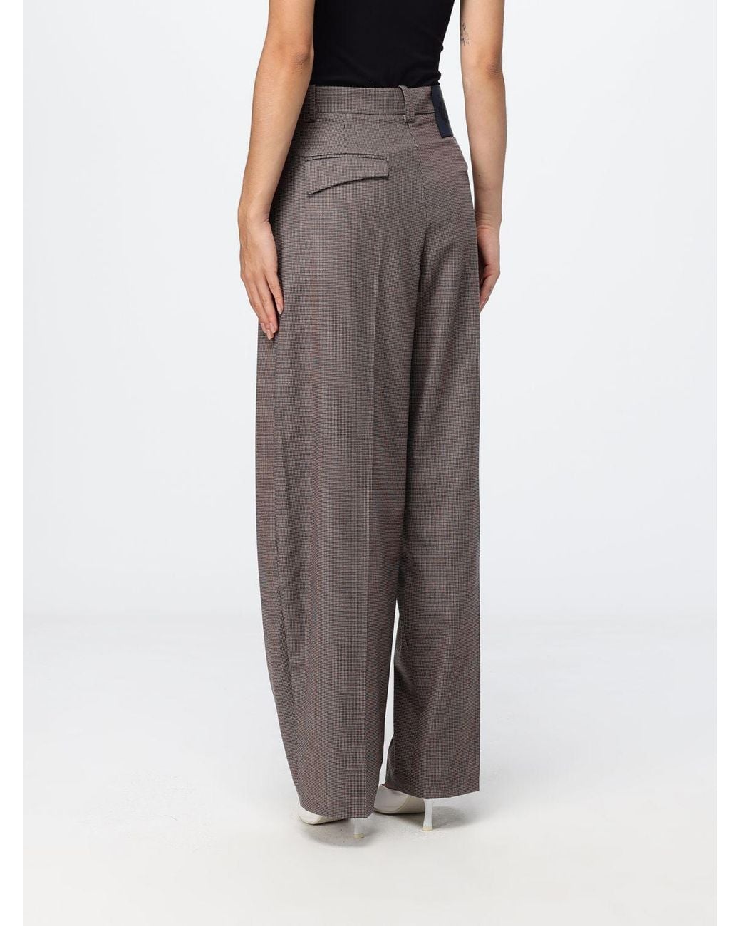 Pinko Gray High-Waisted Houndstooth Wool Blend Wide-Leg Trousers