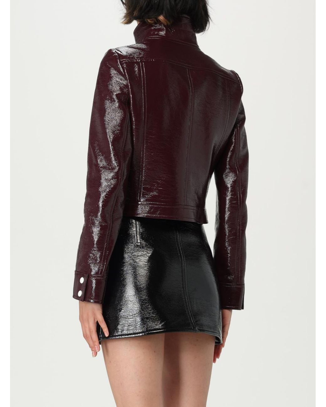 Courreges Black Cropped Shiny Effect Jacket With Long Sleeves And Button Closure