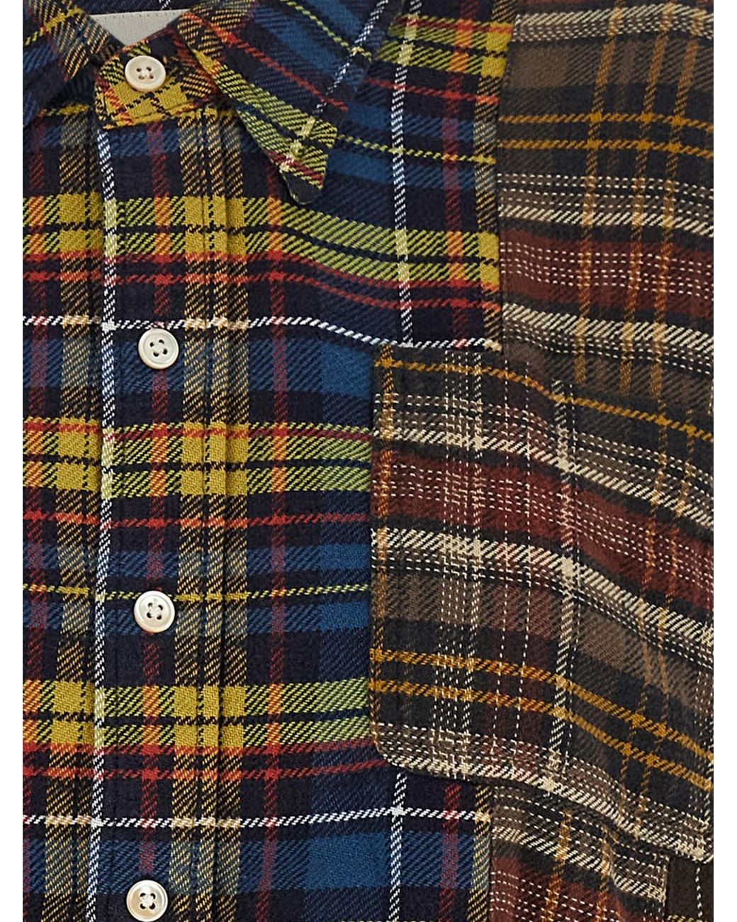 R13 Multicolor Patchwork Print Cotton Shirt With Frayed Hem