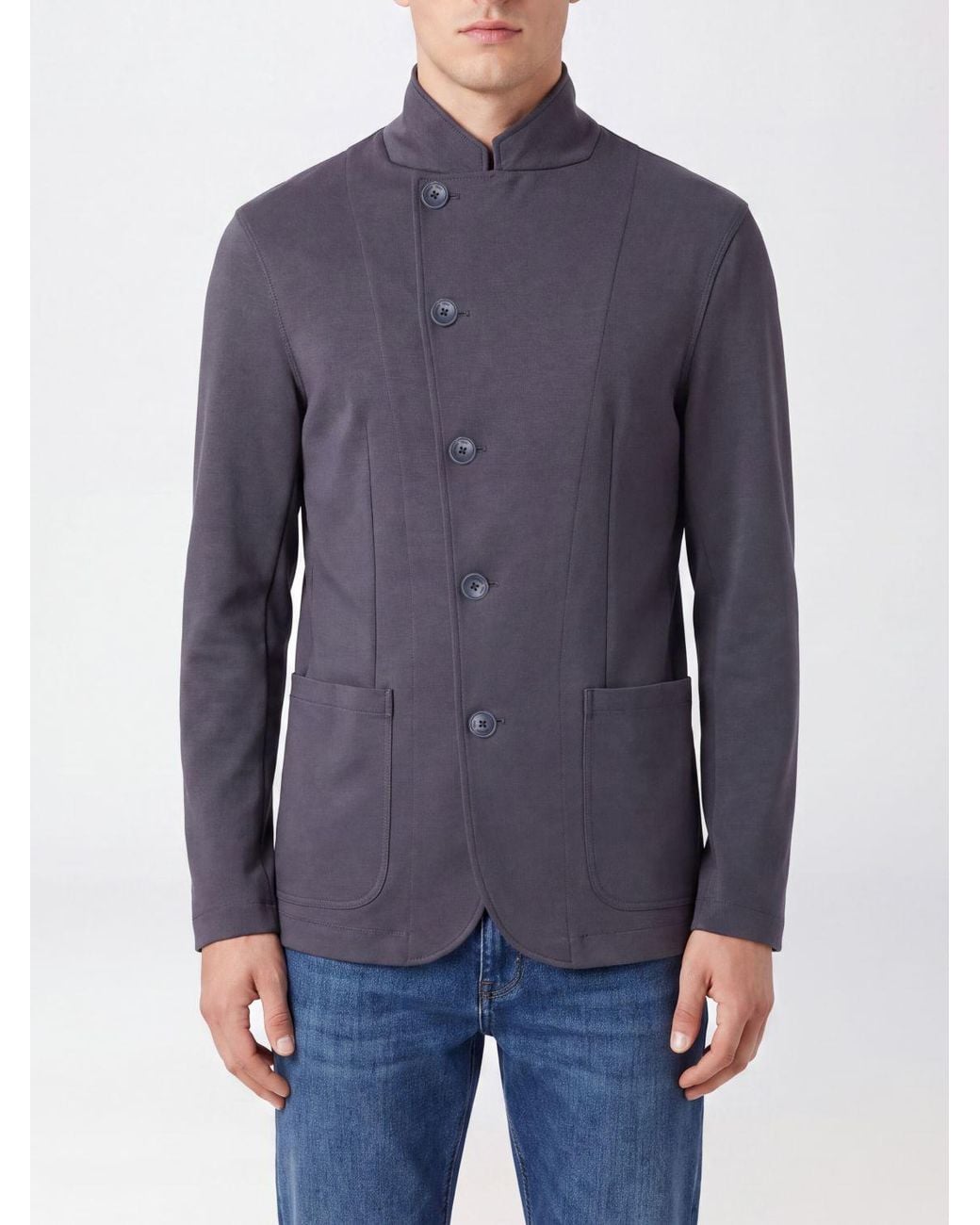 Emporio Armani Blue Slim Fit Double-Breasted Short Jacket for men