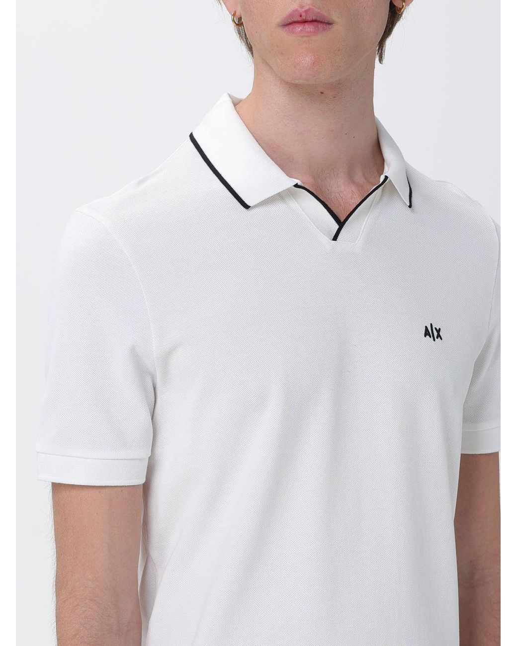 ARMANI EXCHANGE White Pique Cotton Polo With Logo And Contrasting Details for men