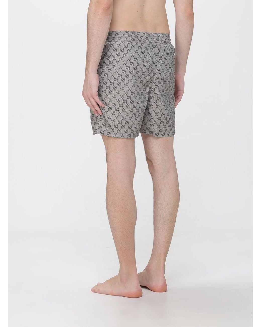 Gucci Gray Short Polyester Swim Shorts With Gg Monogram Pattern for men