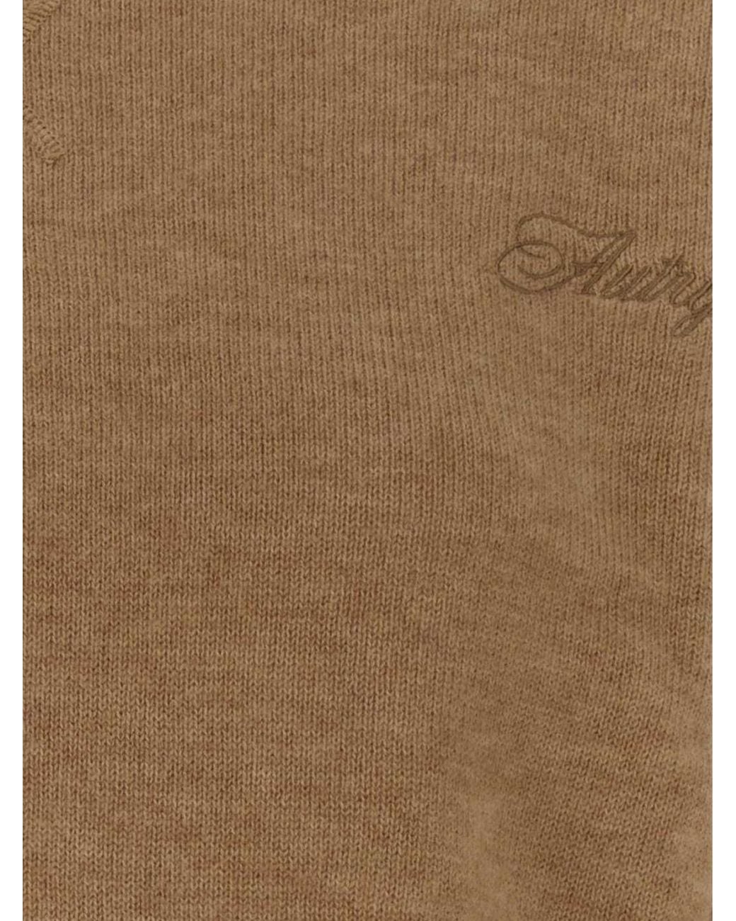 Autry Blue Wool And Cashmere Crewneck Jumper With Ribbed Trims And An Embroidered Logo