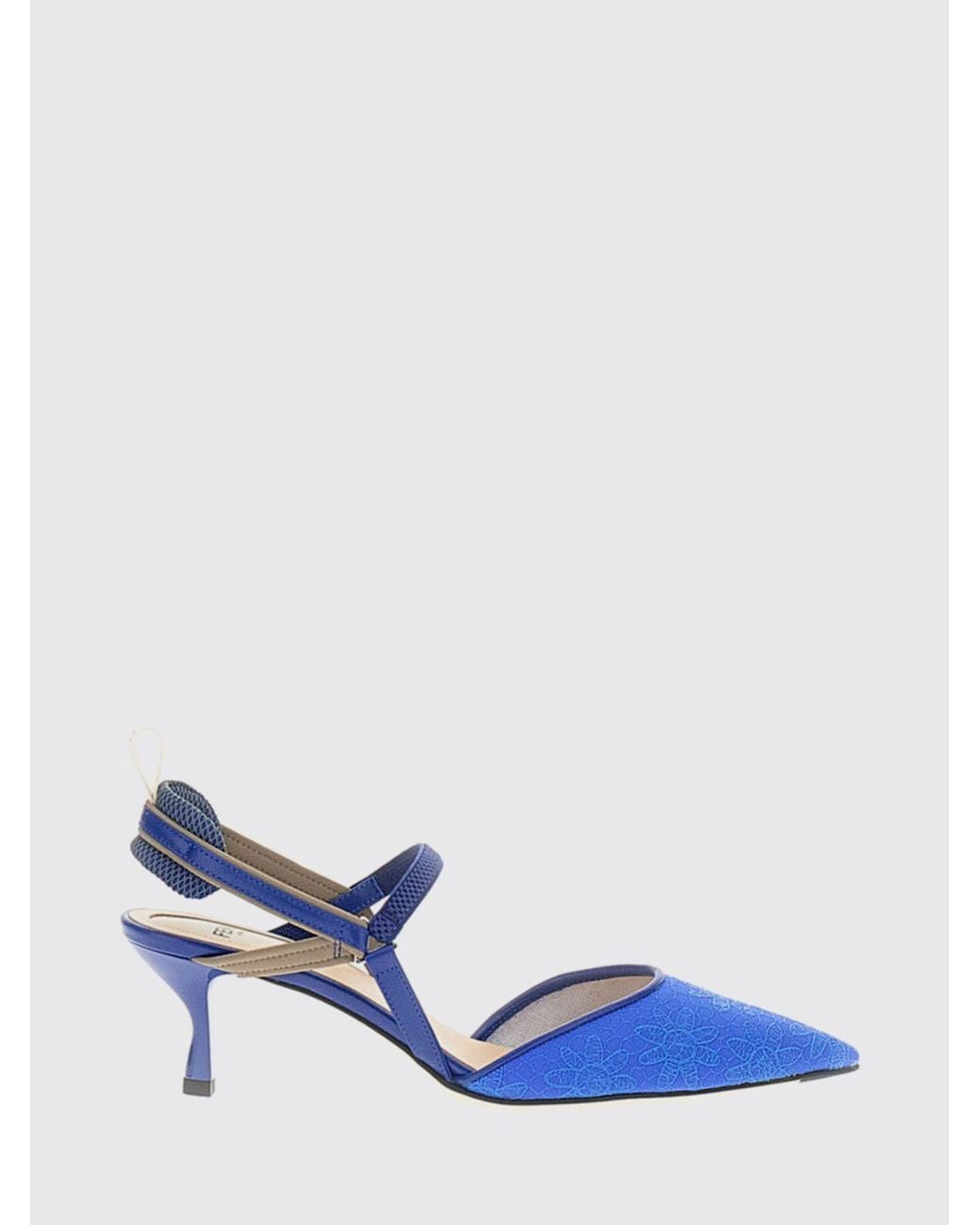 Fendi Blue Colibrì Lite Leather And Fabric Slingback With Floral Motif