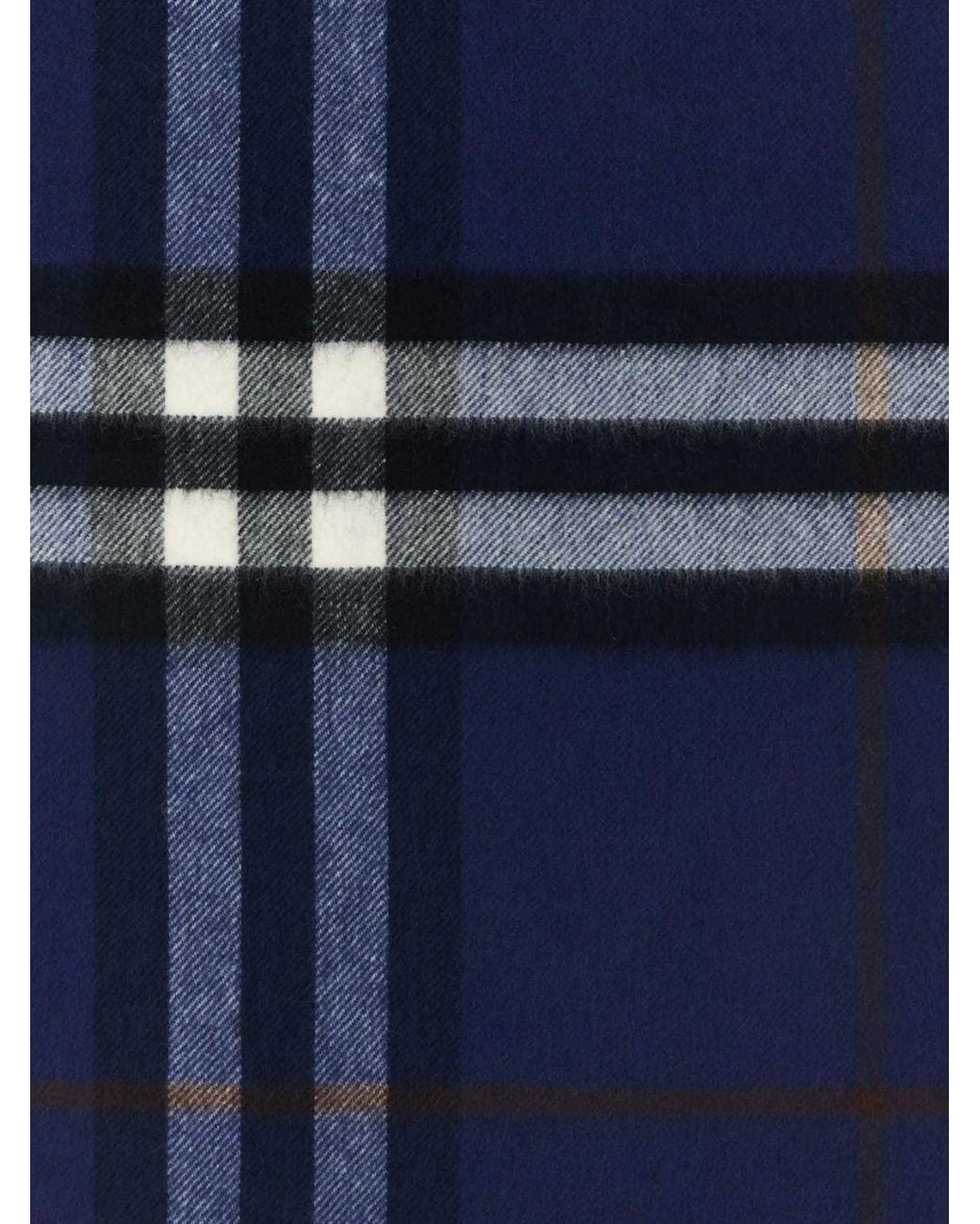 Burberry Blue Classic Check Cashmere Scarf With Fringed Edges for men