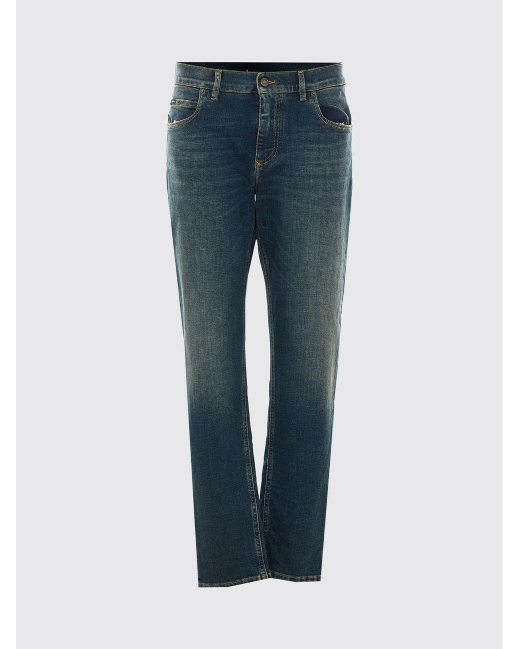Dolce & Gabbana Blue Dolce &Amp Gabbana Straight Fit Cotton Denim Jeans With Rear Logo Plaque for men