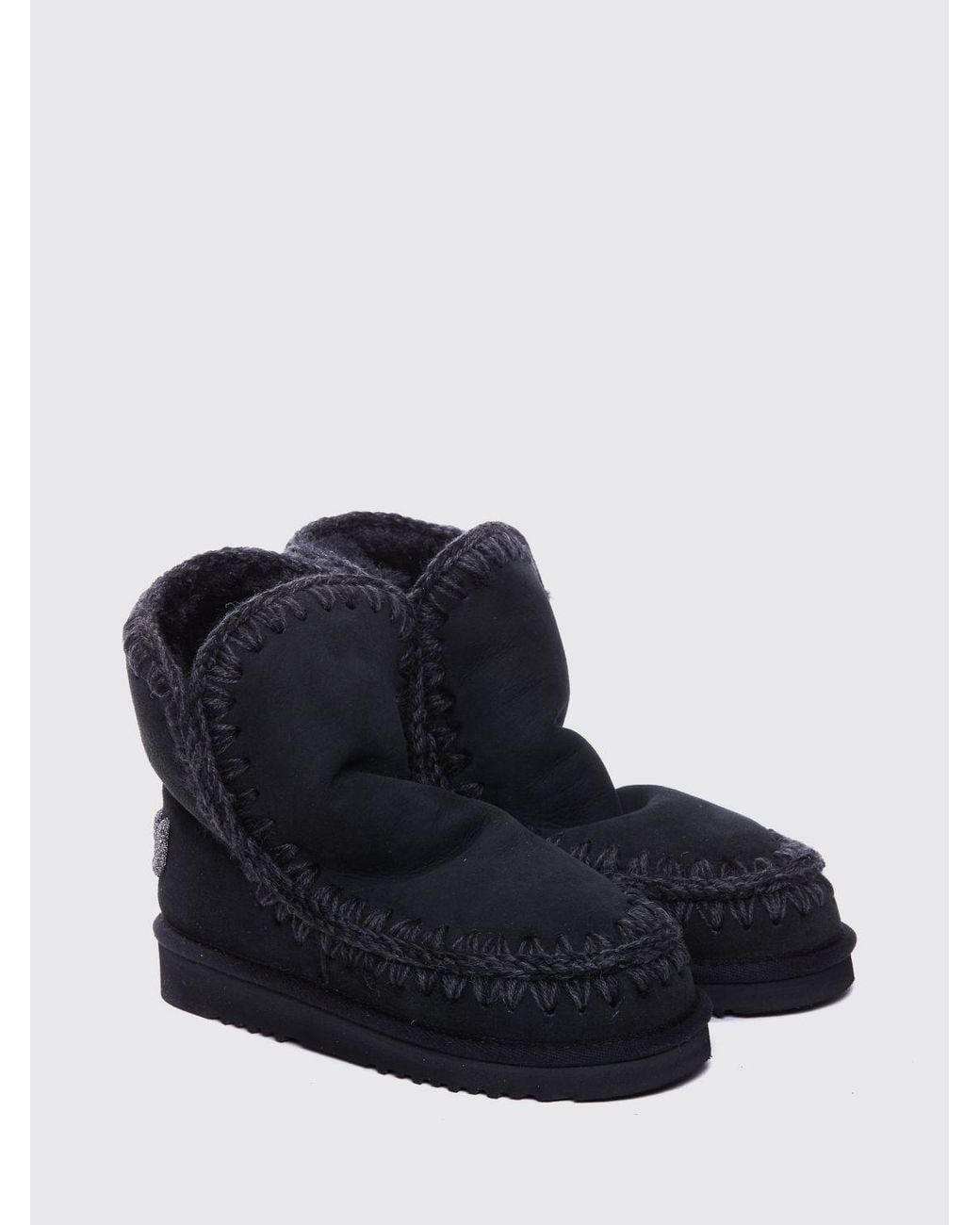 Mou Blue Eskimo Sheepskin Ankle Boots With Embroidery And Glitter Logo Back