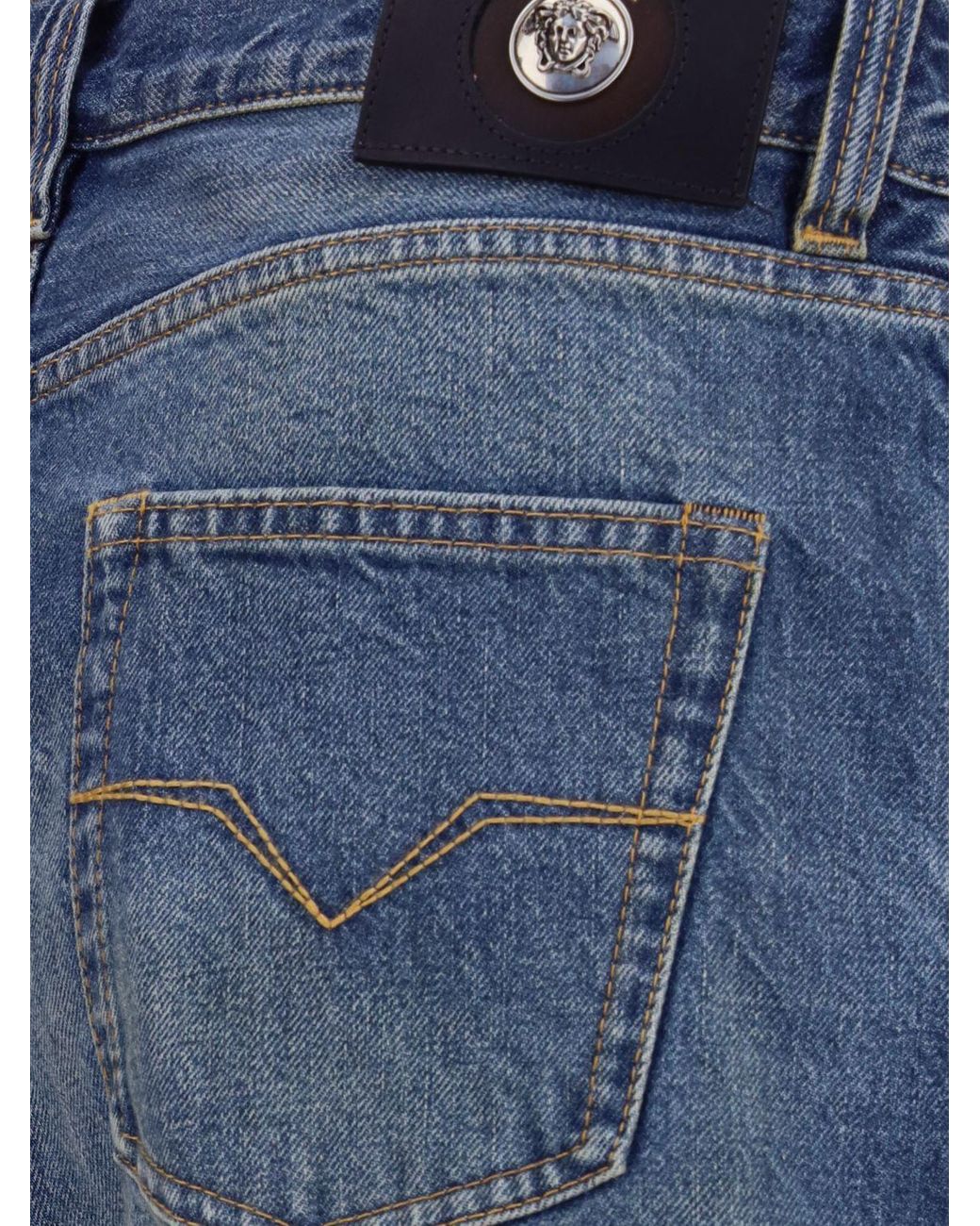 Versace Blue Mid-Rise Straight Fit Cotton Denim Jeans With Medusa Logo for men