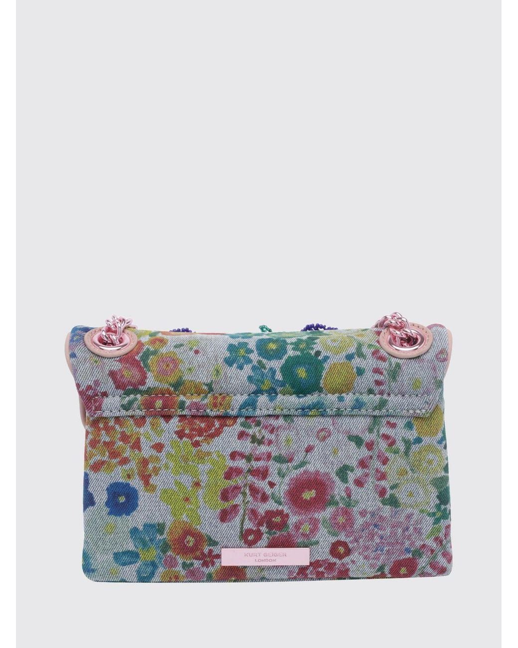 Kurt Geiger White Kensington Mini Denim Bag With Floral Embroidery