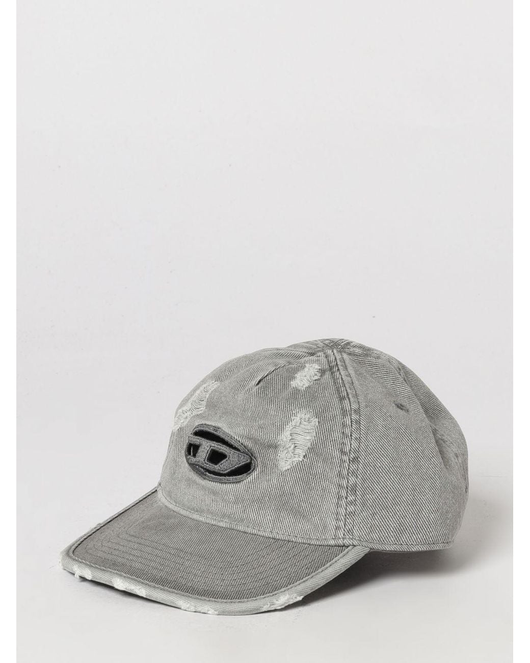 DIESEL Gray Worn-Out Denim Baseball Cap With Carved Oval D Logo for men