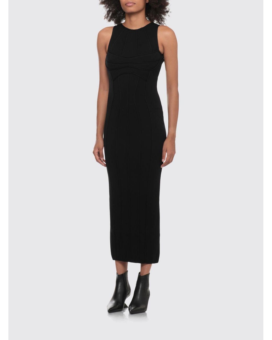 The Attico Black Off-The-Shoulder Slim Fit Jersey Sheath Midi Dress