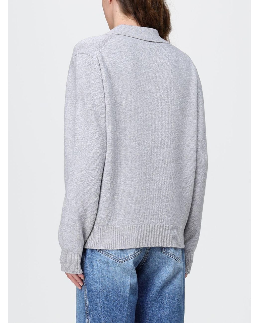 Victoria Beckham Gray V-Neck Merino Wool And Cashmere Blend Knit Polo