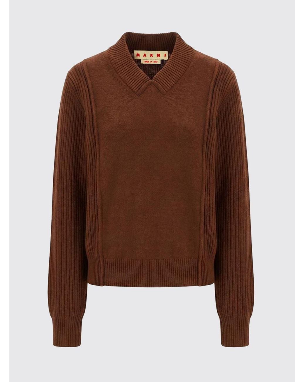 Marni Brown V-Neck Relaxed Fit Sweater