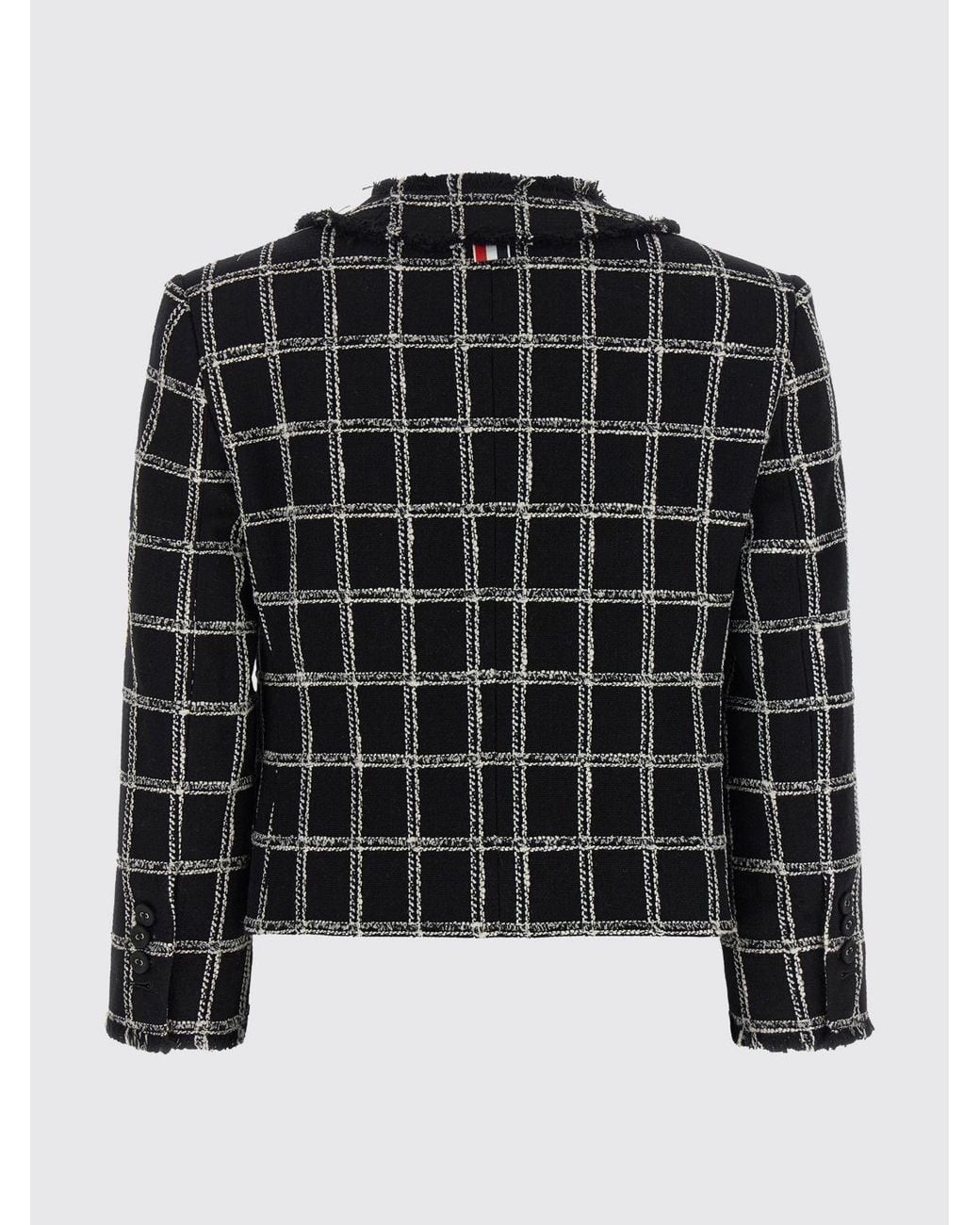Thom Browne Blue Check Pattern Cotton And Wool Blend Blazer With 4-Bar Logo
