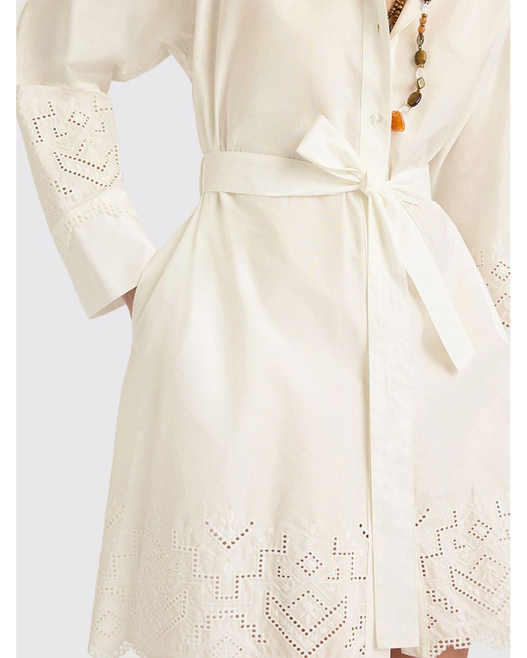 Momoní Natural MomonÌ Coyotera Cotton Poplin And Broderie Anglaise Mini Shirt Dress