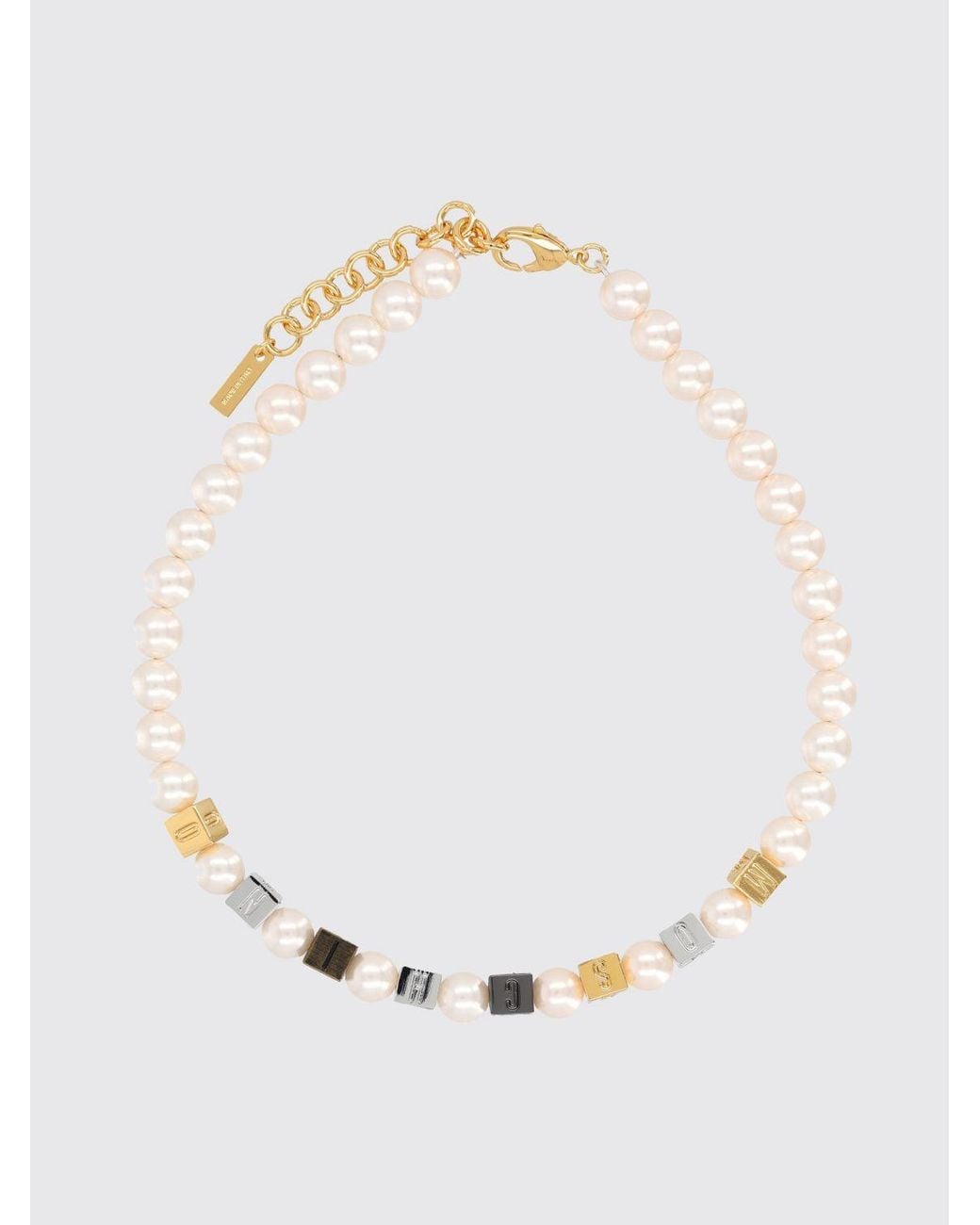 Moschino Couture White Metal Choker Necklace With Faux Pearls And Crystals