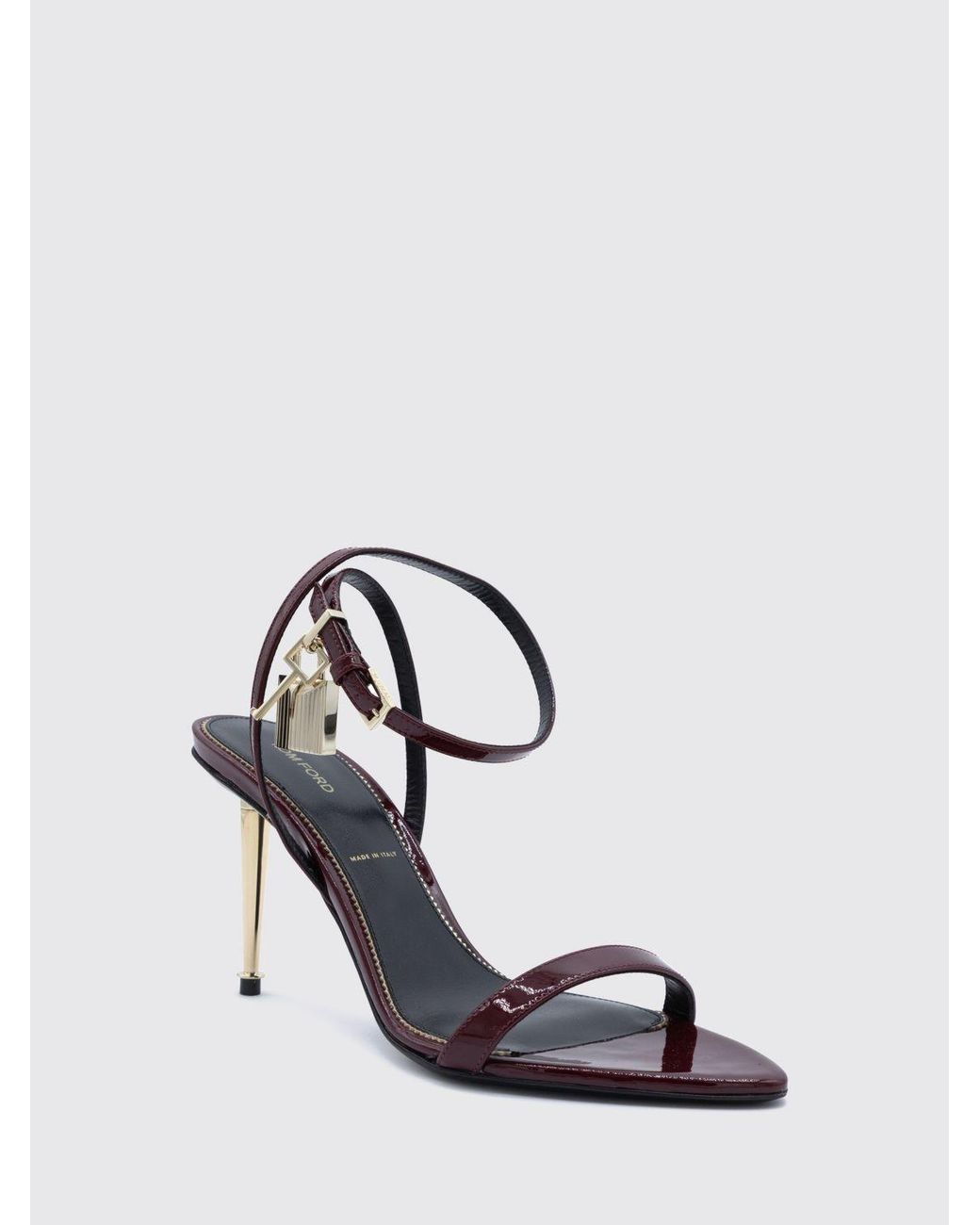Tom Ford White Padlock Patent Leather High-Heel Sandals With Ankle Strap