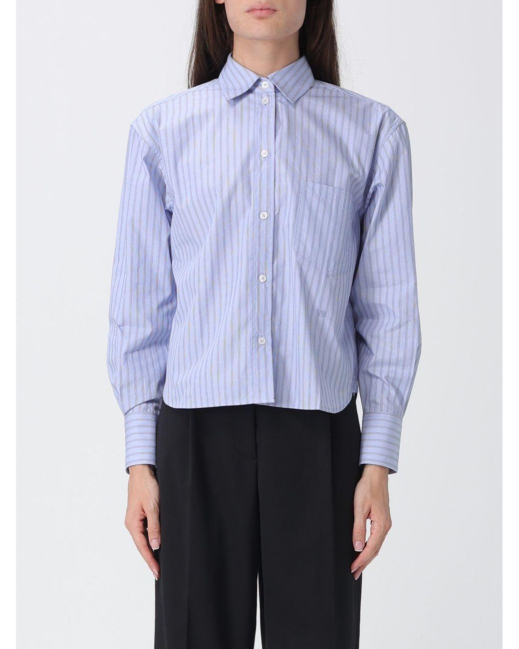 Victoria Beckham Blue Striped Cotton Slim Fit Shirt