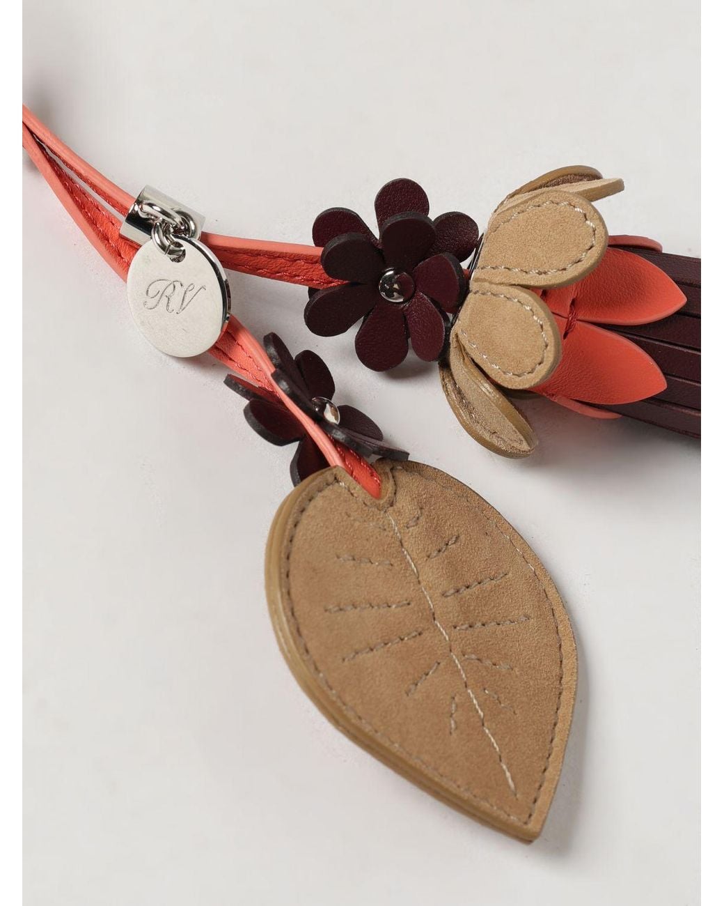 Roger Vivier Pink Calfskin Flower Buckle Keyring With Embroidered Details