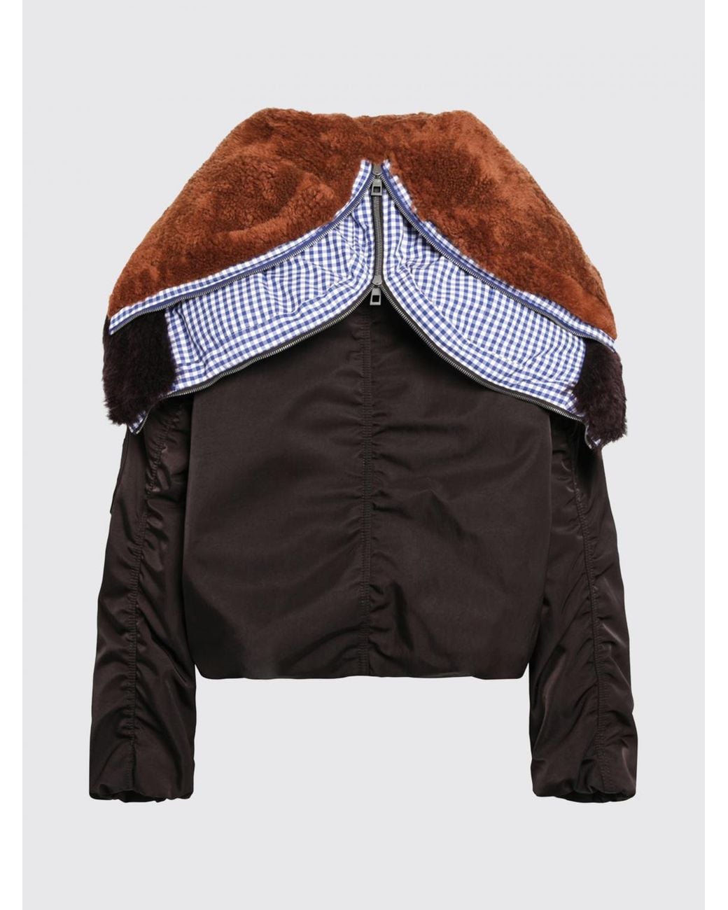 Loewe Black Patchwork Shearling Bomber Jacket With Sailor Collar And Zip Closure