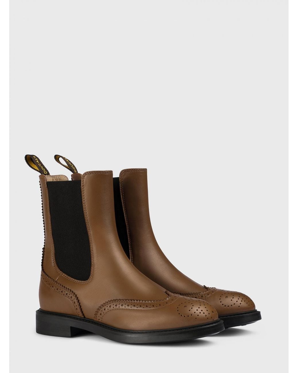 Doucal's Brown Leather Ankle Boots With Brogue Detail