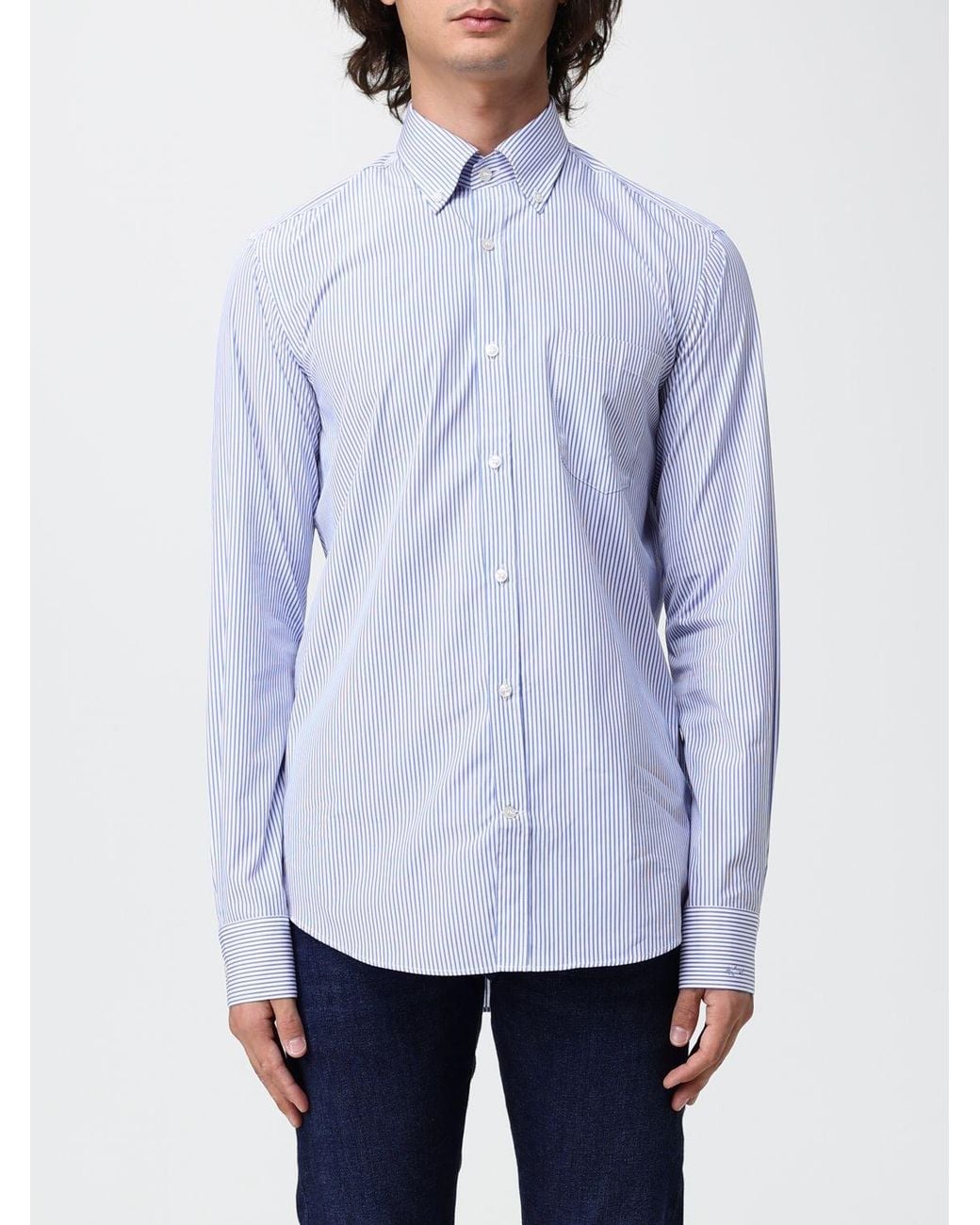 Paul & Shark Blue Paul &Amp Shark Striped Cotton Poplin Shirt With A Slim Fit for men