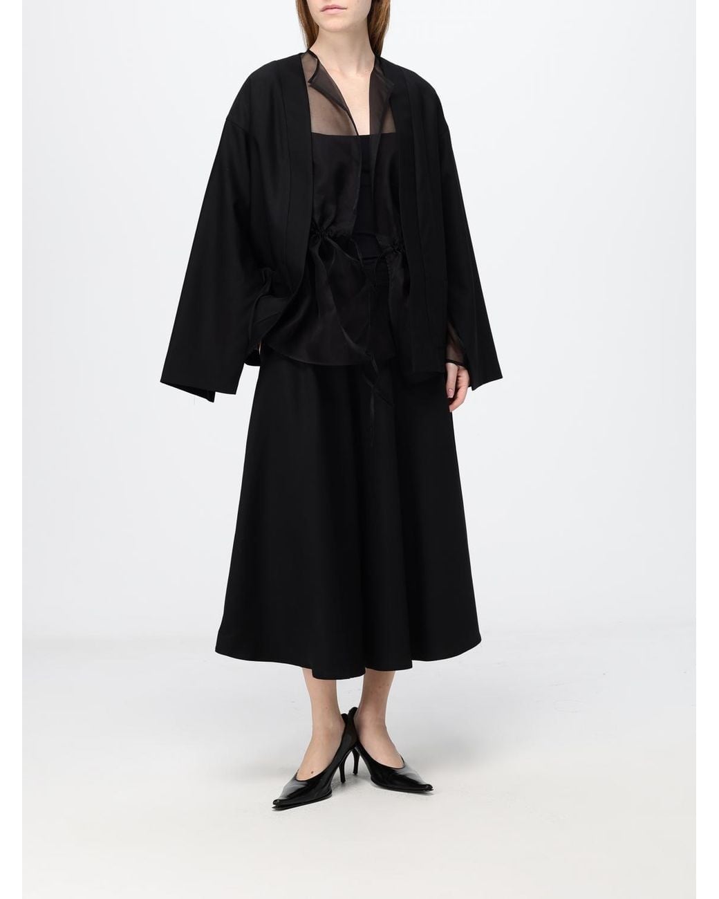 Crida Milano Black Cristina High-Waisted Wool Midi Flare Skirt With Pockets