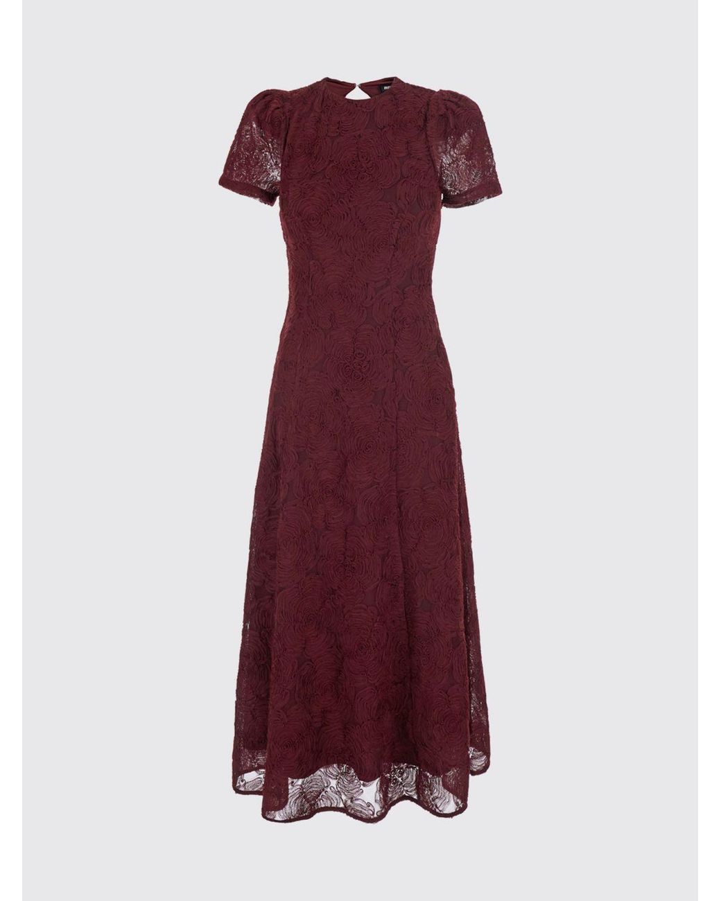 ROTATE BIRGER CHRISTENSEN Red A-Line Mesh Midi Dress With Full Skirt And Short Sleeves