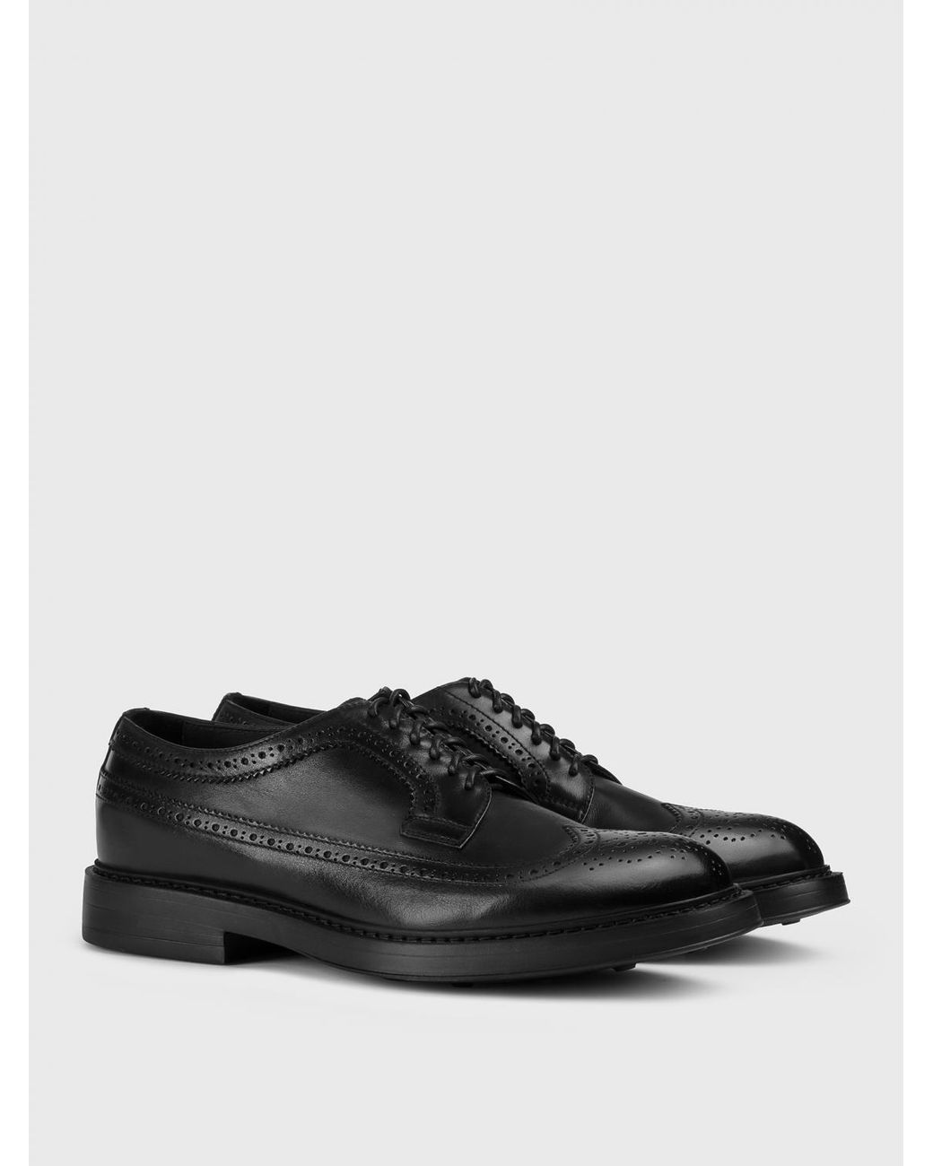 Doucal's Black Leather Derby Shoes With Brogue Motif for men