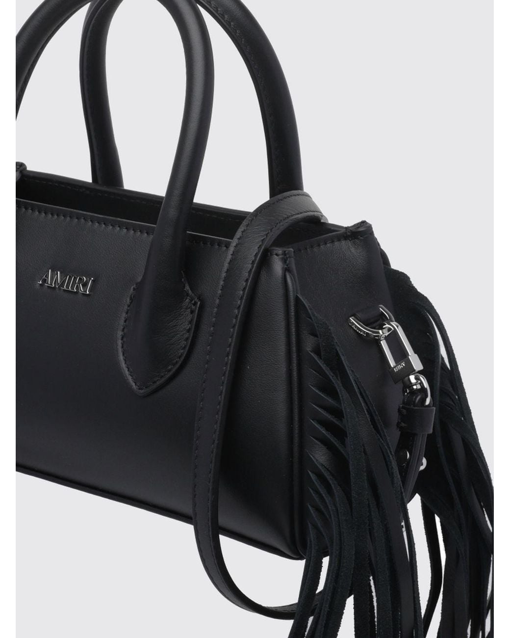Amiri White Fringed Smooth Leather Mini Handbag With Metallic Logo