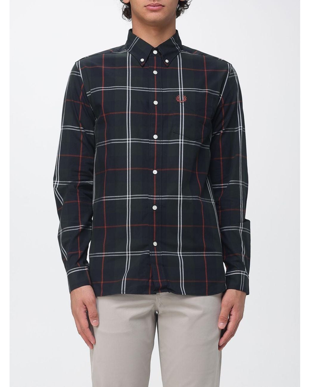 Fred Perry Blue Tartan Cotton Shirt With Button-Down Collar And Patch Pocket for men