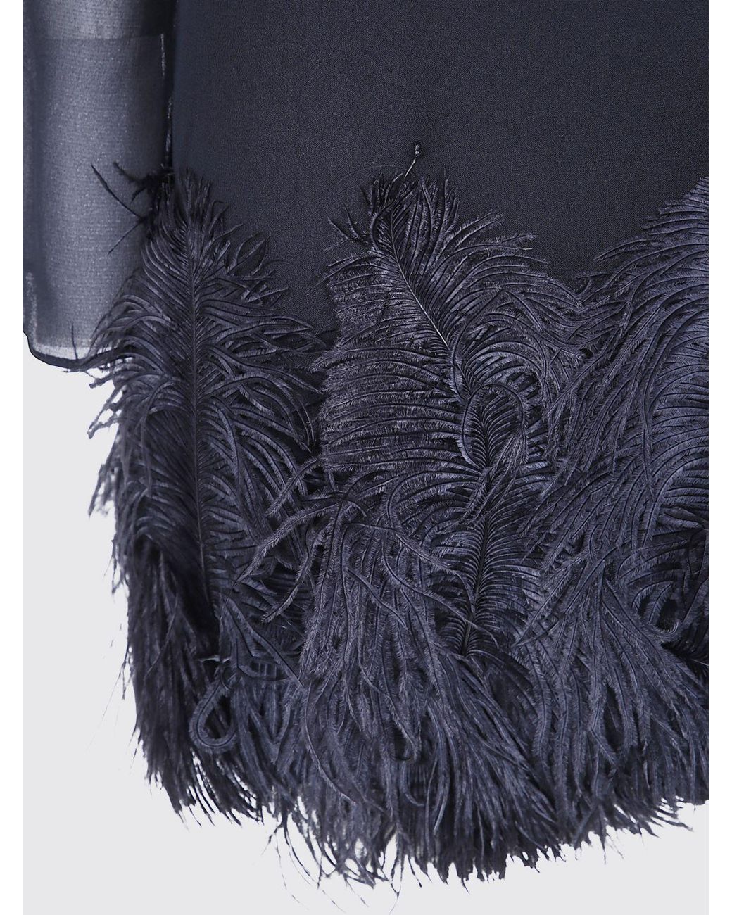 Semicouture Blue Long-Sleeved Chiffon Mini Sheath Dress With Feathers