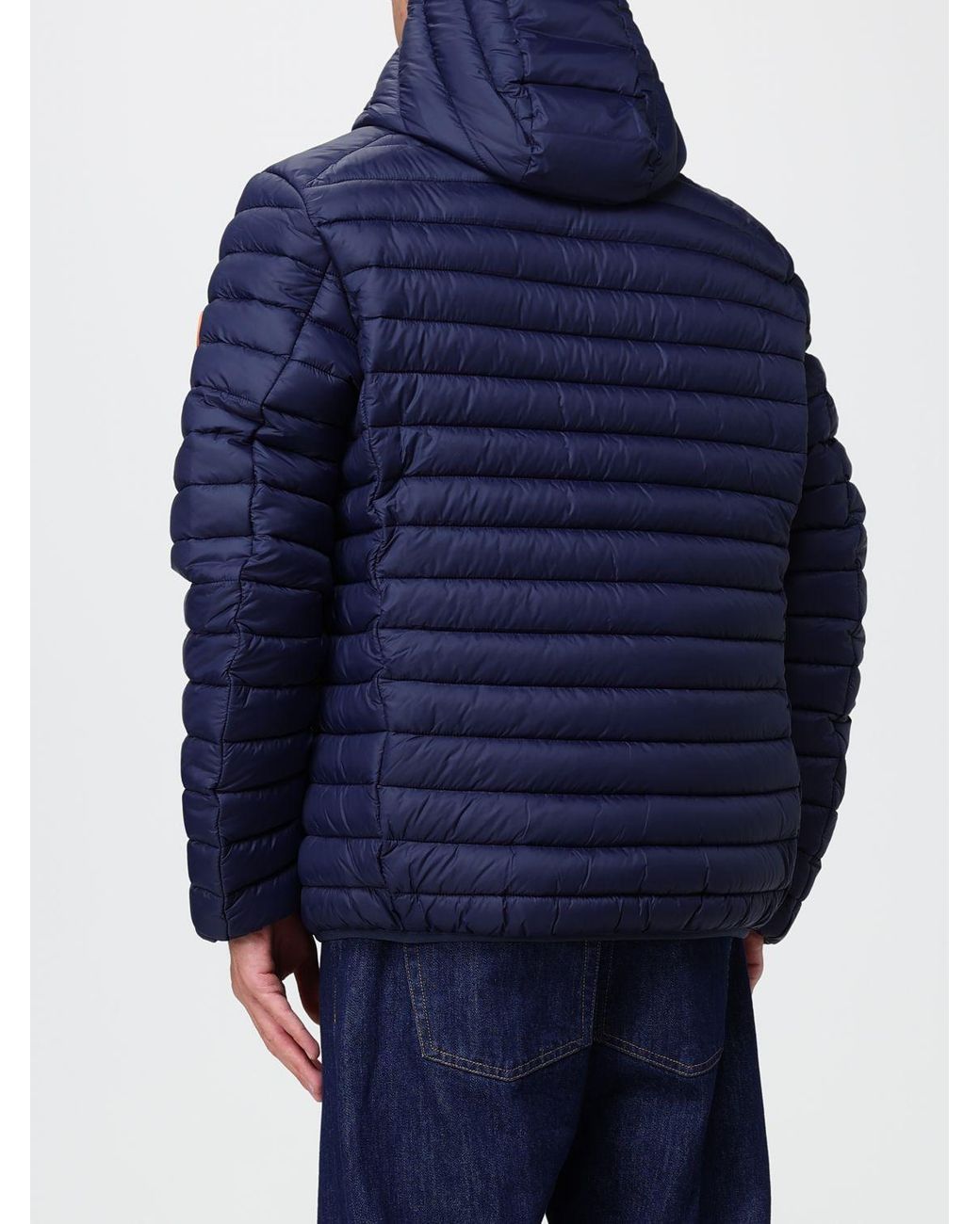 Save The Duck Blue Short Quilted Nylon Puffer Jacket With Hood And Zip Closure for men