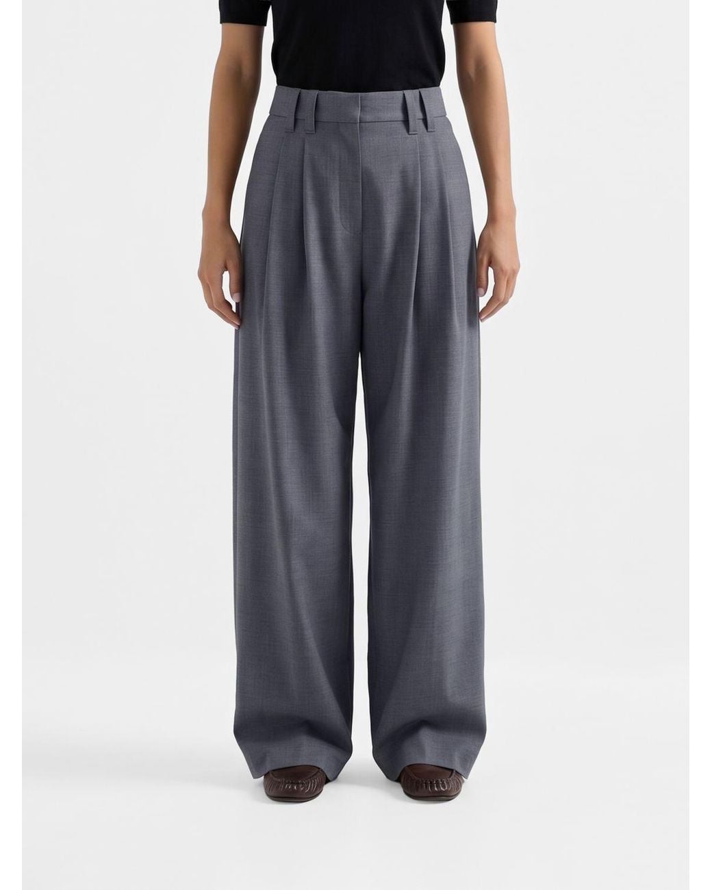 Brunello Cucinelli Black High-Waisted Pleated Wool-Blend Palazzo Trousers