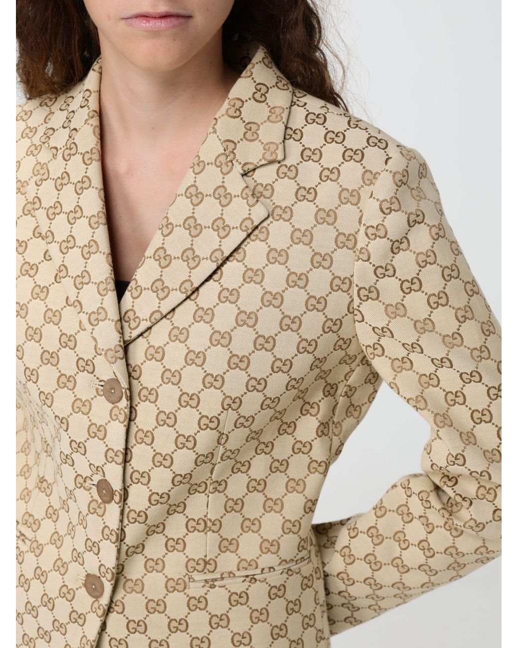 Gucci Natural Gg Monogram Pattern Single-Breasted Short Blazer