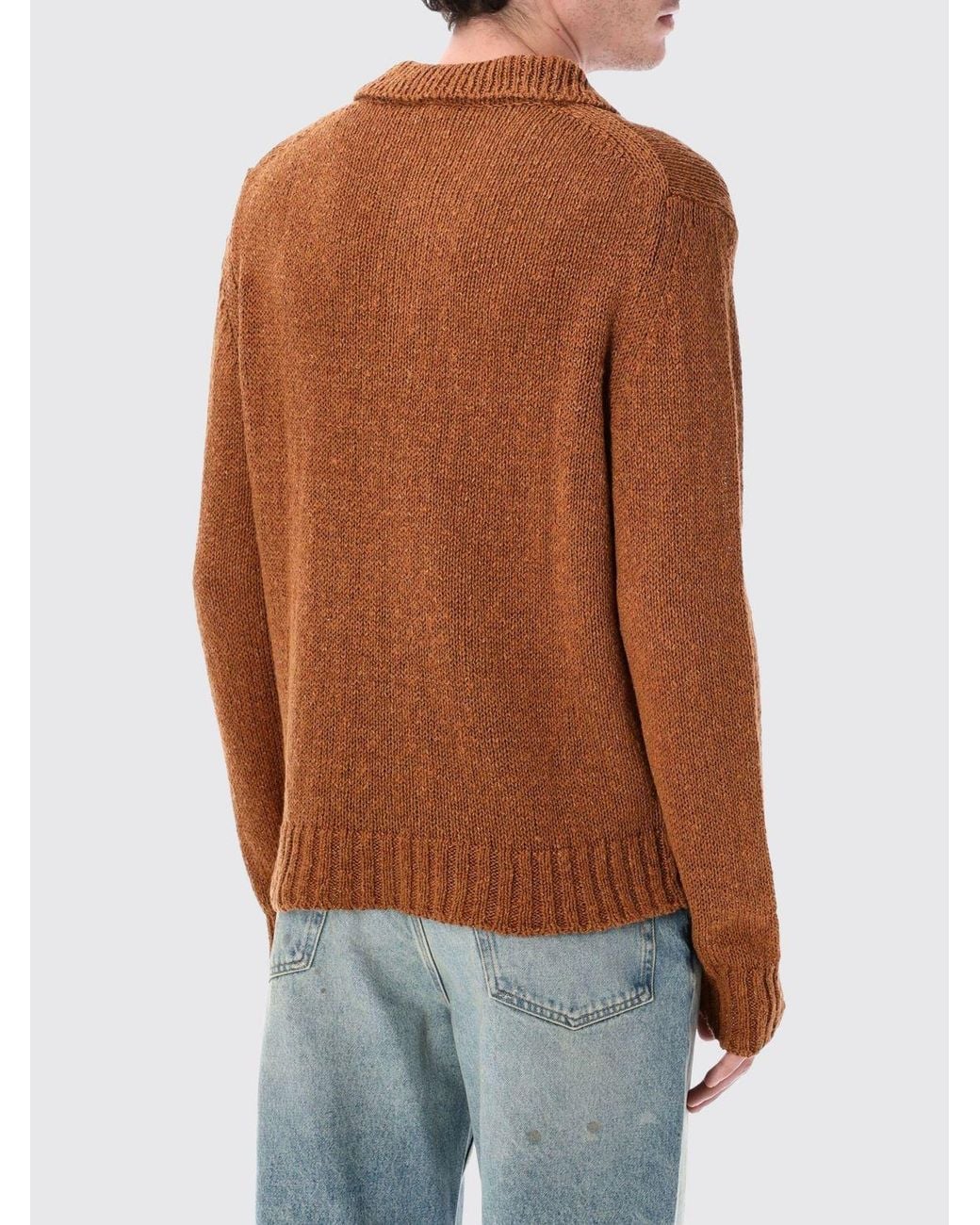 sunflower Orange Cotton And Linen Knit Polo Shirt for men