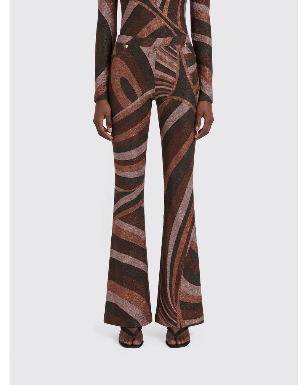 Emilio Pucci Brown Iride Abstract Print Lurex Jersey Flared Trousers