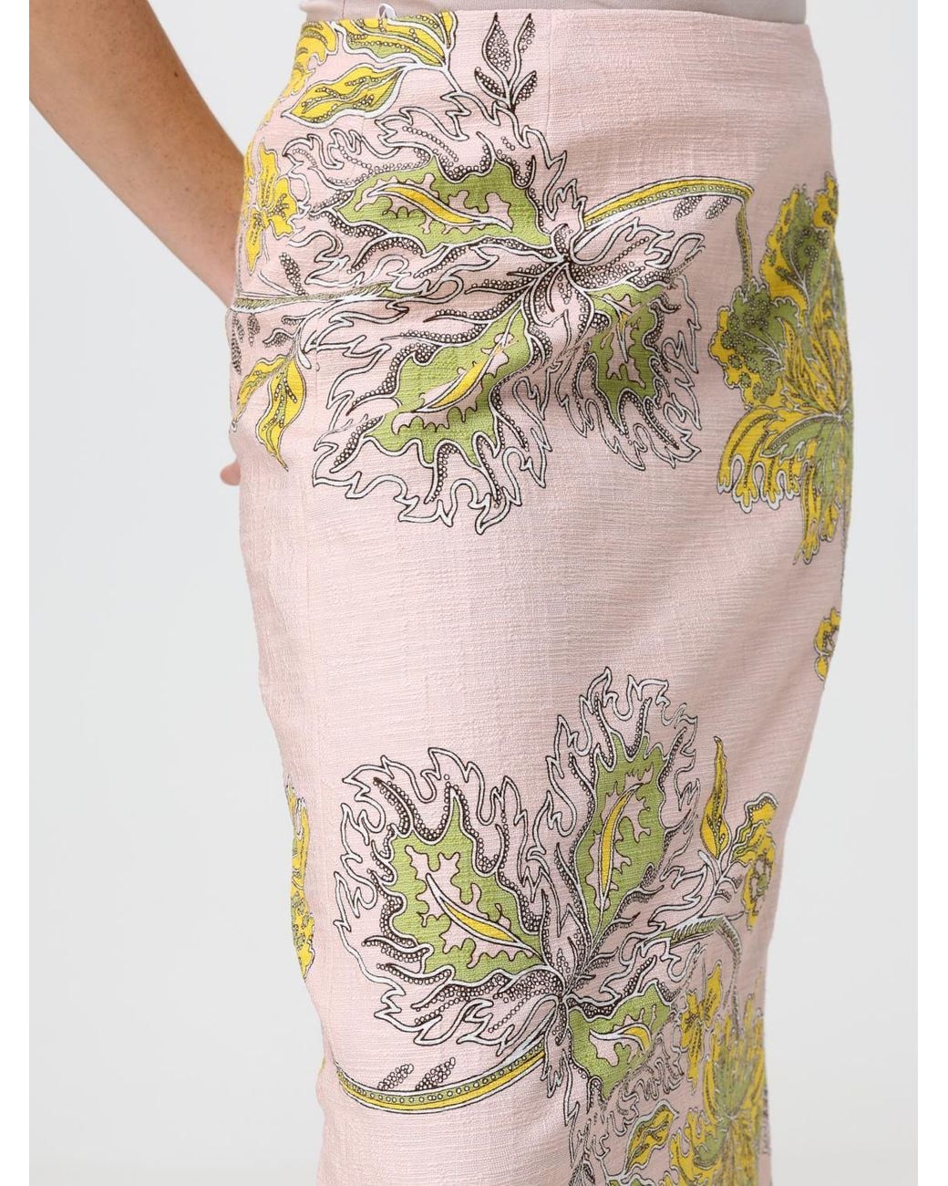 LaDoubleJ White High-Waisted Floral Print Stretch Cotton Midi Pencil Skirt